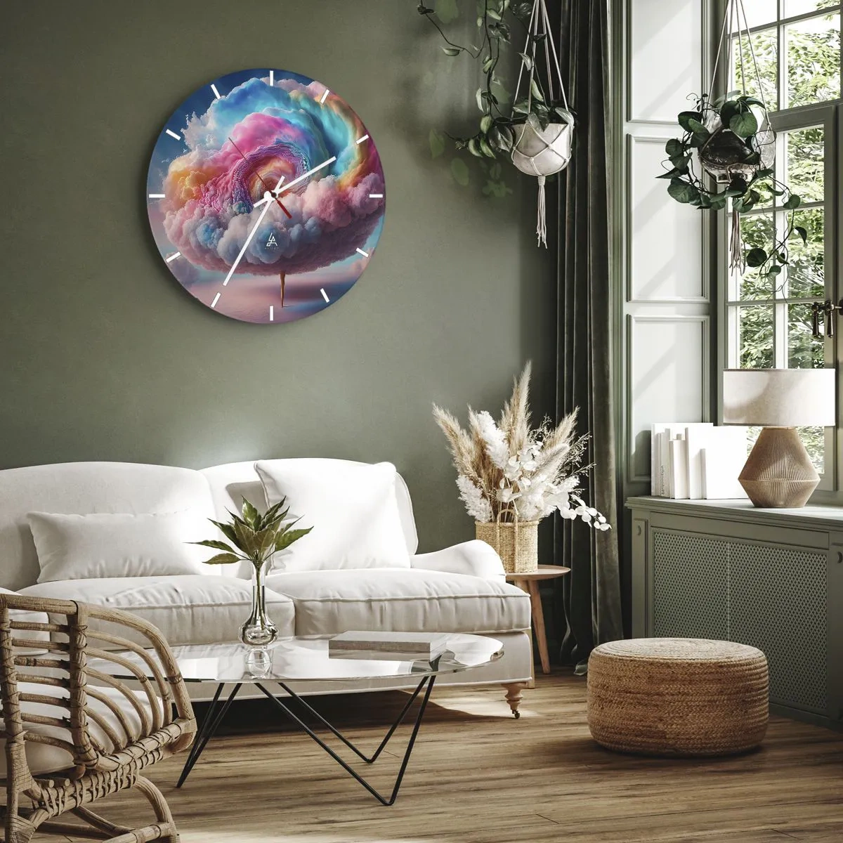 Reloj de pared - Reloj de vidrio - Un árbol de nubes de fantasía en colores pastel. - 30x30cm - El sueño de un parque de atracciones - Decoración de pared moderna para salón, cocina y dormitorio ARTTOR