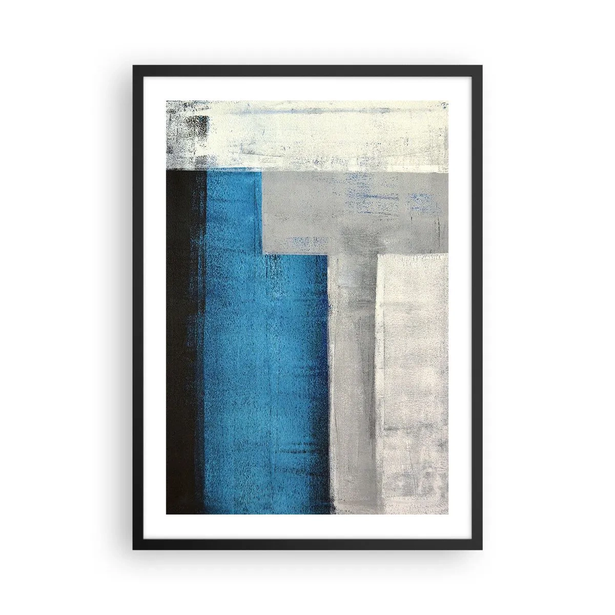 Póster en marco negro - Abstracción geométrica en tonos azules y grises. - 50x70cm - Composición poética de gris y azul - Decoración de pared moderna para salón y dormitorio ARTTOR