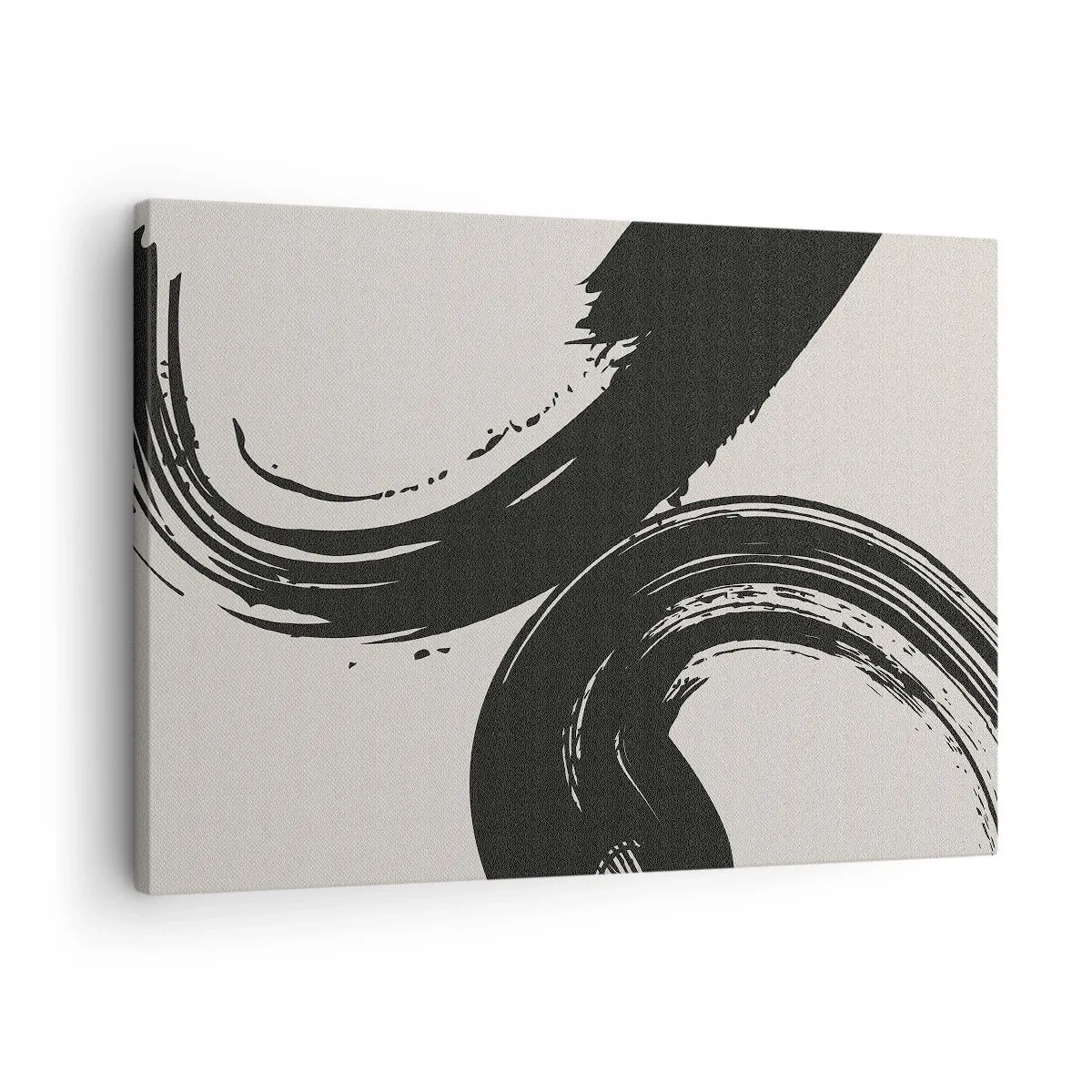 Cuadro sobre lienzo - Impresión de Imagen - Pinceladas dinámicas en negro sobre un fondo claro - 70x50cm - Barrido y circular - Decoración de pared moderna para salón y dormitorio ARTTOR