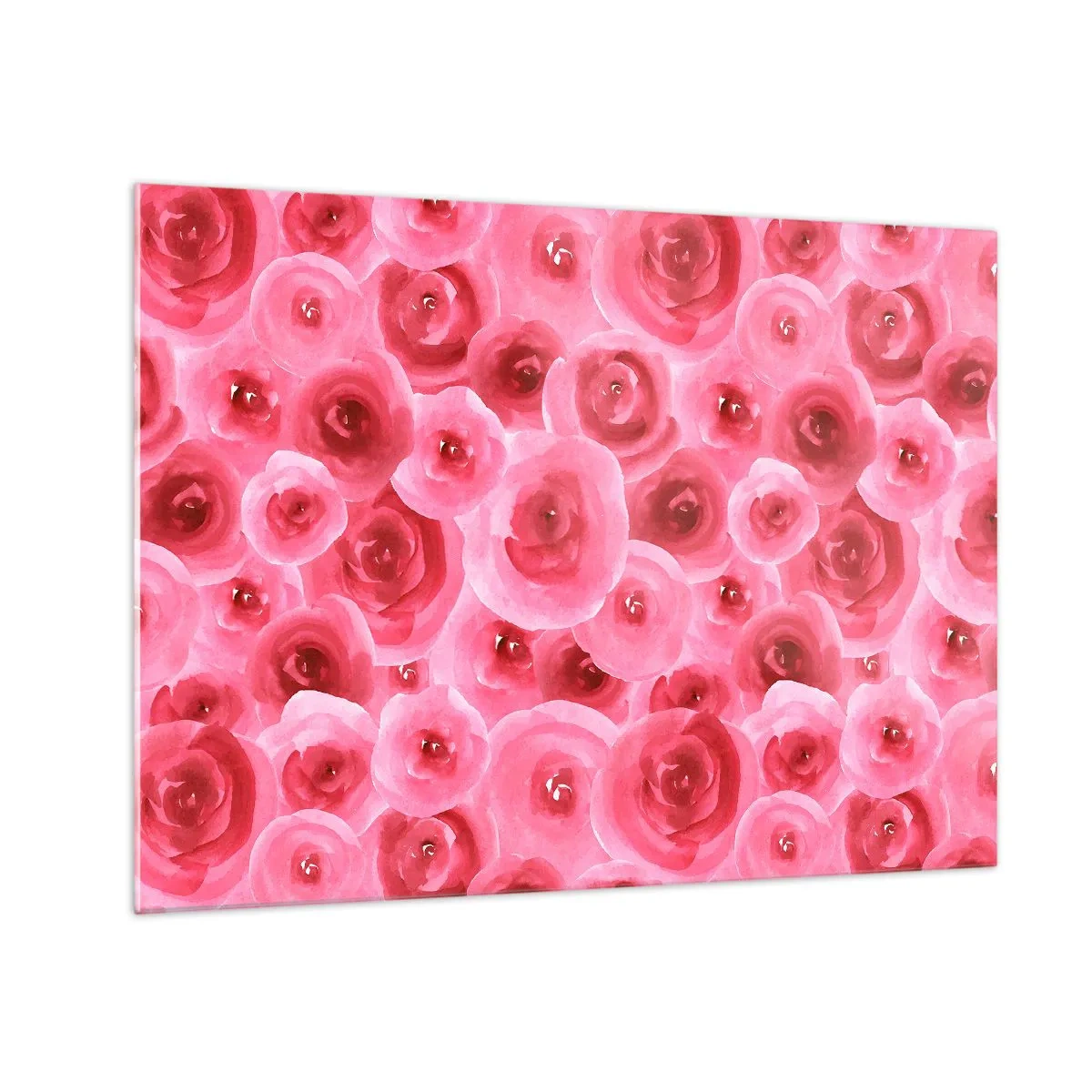 Cuadro sobre vidrio - Impresiones sobre Vidrio - Patrón de rosas de acuarela en tonos rojos y rosas. - 70x50cm - Rosas abajo y arriba - Decoración de pared moderna para salón y dormitorio ARTTOR