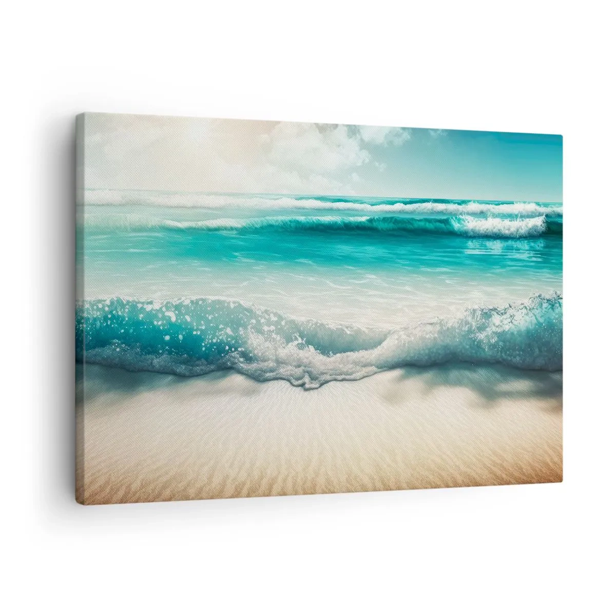 Cuadro sobre lienzo - Impresión de Imagen - Olas del océano en una playa de arena clara - 70x50cm - Calma oceánica - Decoración de pared moderna para salón y dormitorio ARTTOR