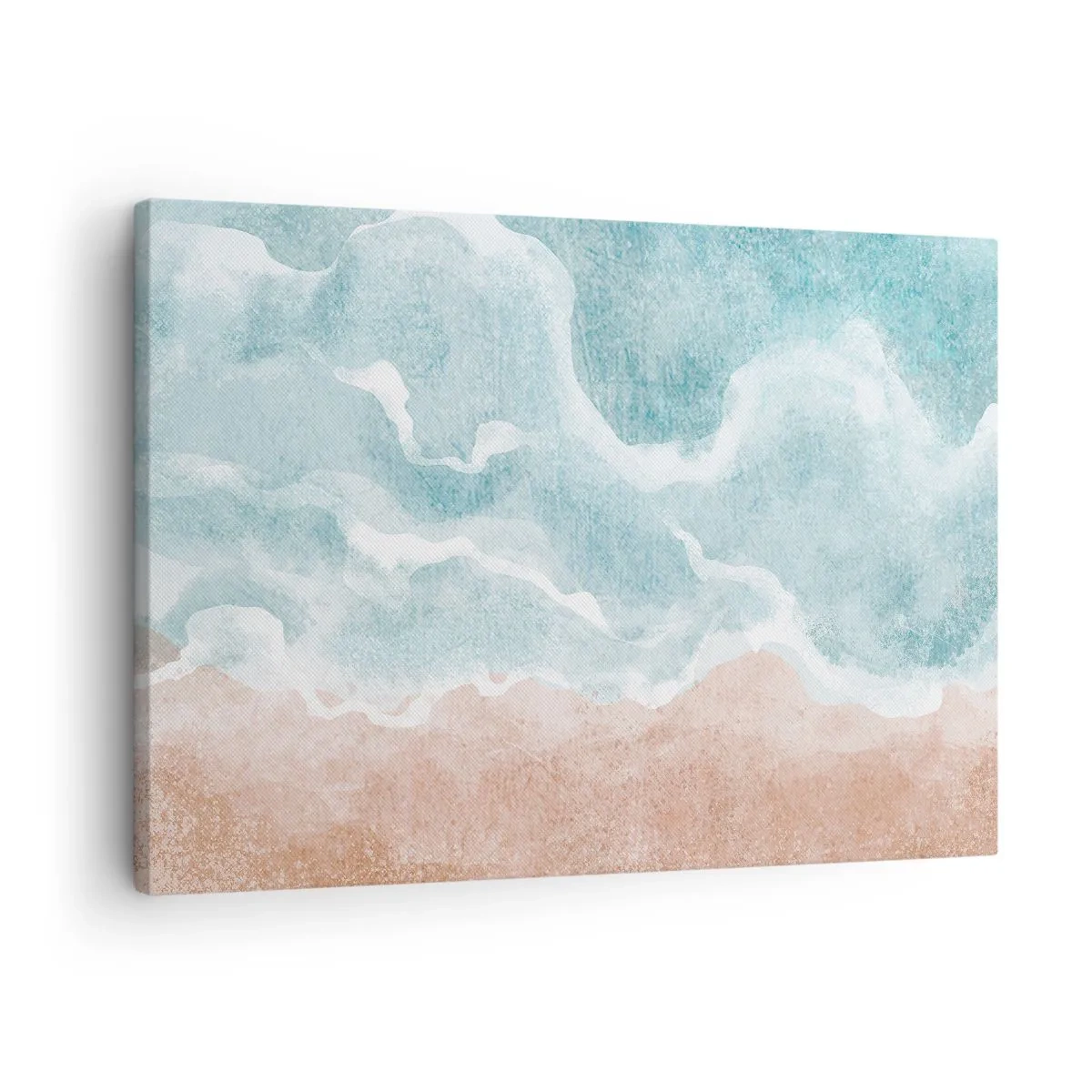 Cuadro sobre lienzo - Impresión de Imagen - Playa abstracta con olas en tonos azules y beige. - 70x50cm - Abstracción de nubes - Decoración de pared moderna para salón y dormitorio ARTTOR