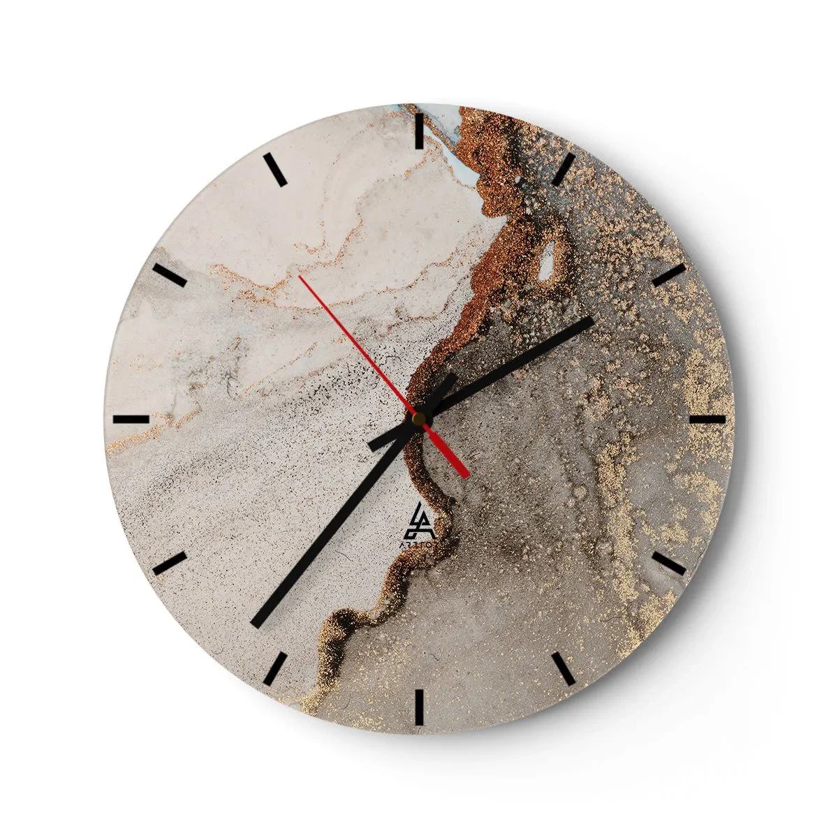 Reloj de pared - Reloj de vidrio - Una composición abstracta en tonos dorados y grises. - 30x30cm - En la frontera de los colores - Decoración de pared moderna para salón, cocina y dormitorio ARTTOR