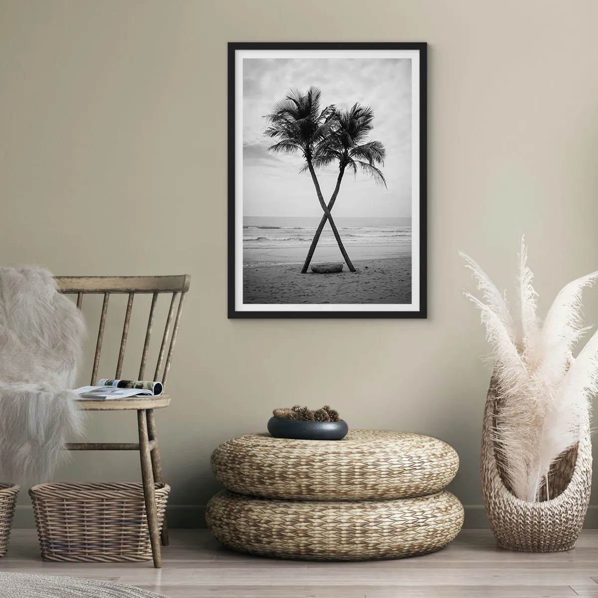 Póster en marco negro - Retiro escandinavo - 50x70cm - Las eternas inquilinas de la playa - Decoración de pared moderna para salón y dormitorio ARTTOR