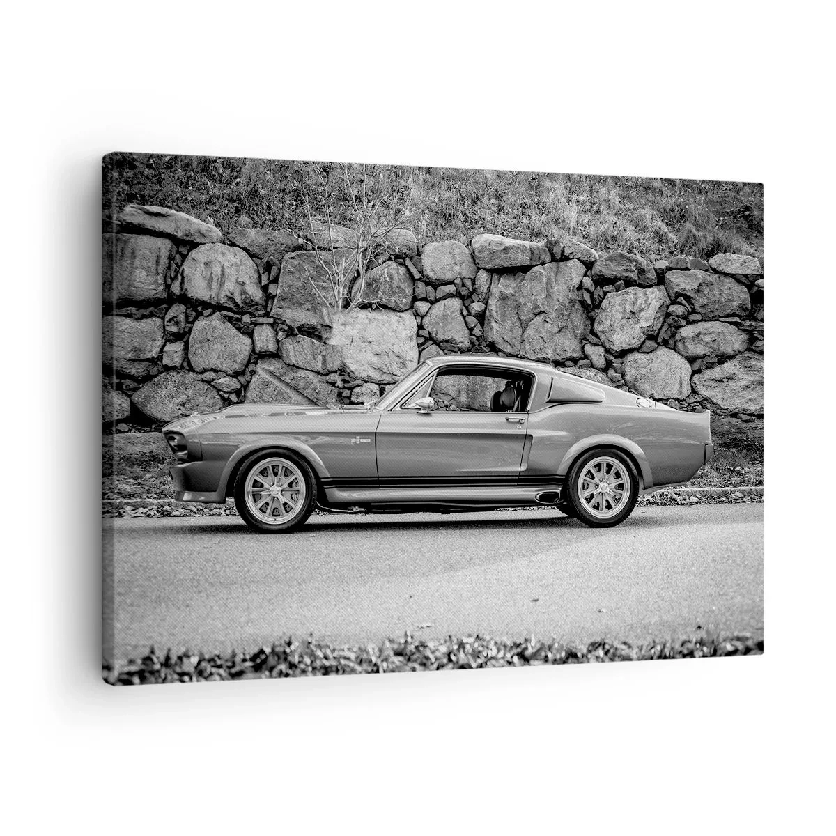 Cuadro sobre lienzo - Impresión de Imagen - Fotografía en blanco y negro de un coche clásico. - 70x50cm - Una leyenda de los años 60 - Decoración de pared moderna para salón y dormitorio ARTTOR