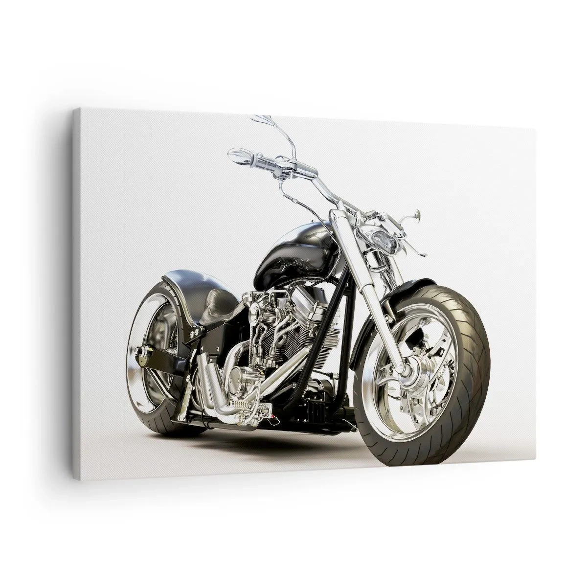 Cuadro sobre lienzo - Impresión de Imagen - Elegante motocicleta negra sobre fondo blanco. - 70x50cm - Una fuerza con carácter - Decoración de pared moderna para salón y dormitorio ARTTOR