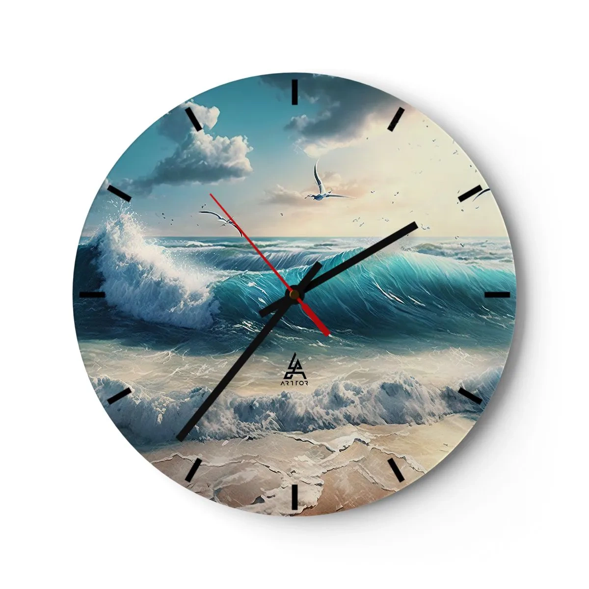 Reloj de pared - Reloj de vidrio - Olas del océano agitadas rompiendo contra la orilla arenosa - 30x30cm - La brisa solo para ti - Decoración de pared moderna para salón, cocina y dormitorio ARTTOR