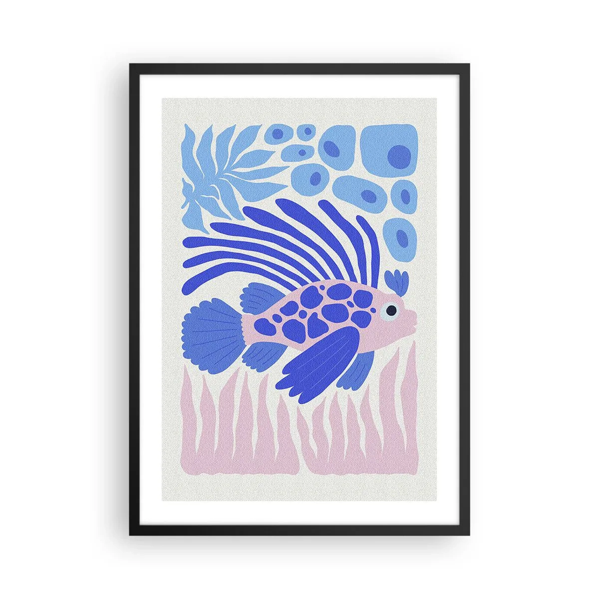 Póster en marco negro - Peces exóticos estilizados en un entorno submarino. - 50x70cm - En su mundo - Decoración de pared moderna para salón y dormitorio ARTTOR
