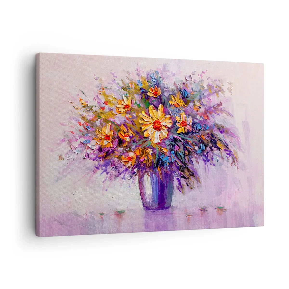 Cuadro sobre lienzo - Impresión de Imagen - Un ramo de flores en un jarrón sobre un fondo pastel. - 70x50cm - Huele dulce, parece dulce - Decoración de pared moderna para salón y dormitorio ARTTOR