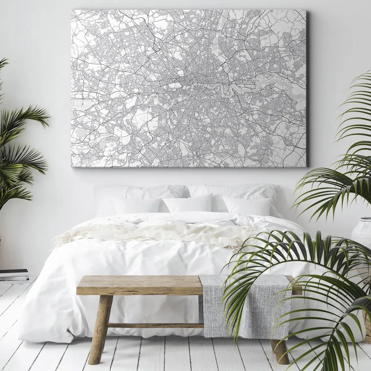 Cuadro sobre lienzo - Impresión de Imagen - Un mapa de ciudad minimalista en tonos grises - 70x50cm - Un mapa del laberinto de Londres - Decoración de pared moderna para salón y dormitorio ARTTOR