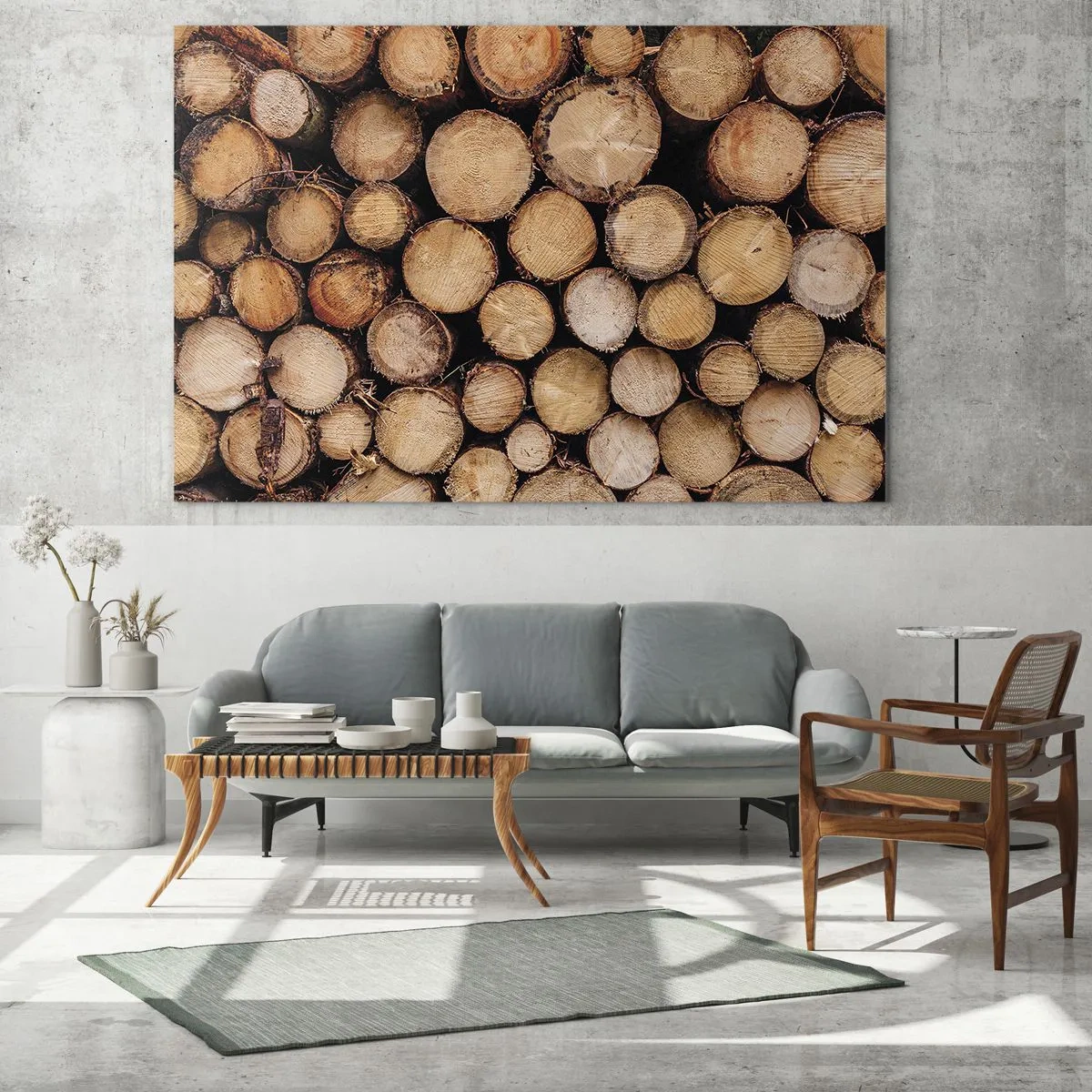 Cuadro sobre vidrio - Impresiones sobre Vidrio - Troncos de árboles dispuestos verticalmente con anillos de crecimiento visibles - 70x50cm - Un nuevo comienzo - Decoración de pared moderna para salón y dormitorio ARTTOR