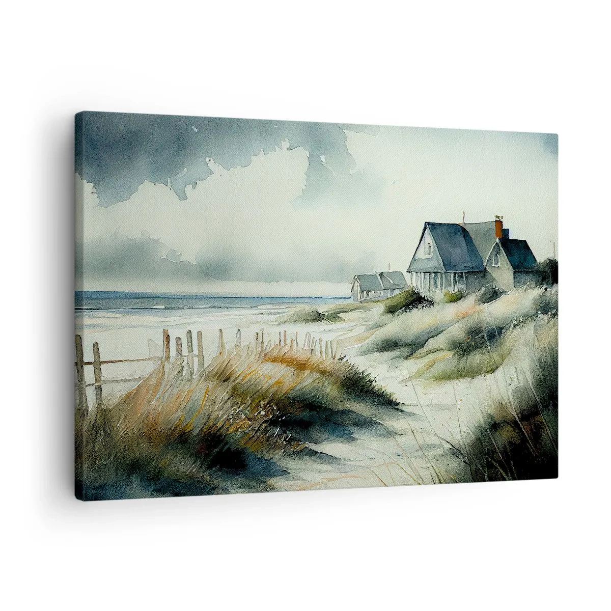 Cuadro sobre lienzo - Impresión de Imagen - Una casa junto al mar rodeada de césped y con vistas al mar. - 70x50cm - Lejos del bullicio - Decoración de pared moderna para salón y dormitorio ARTTOR