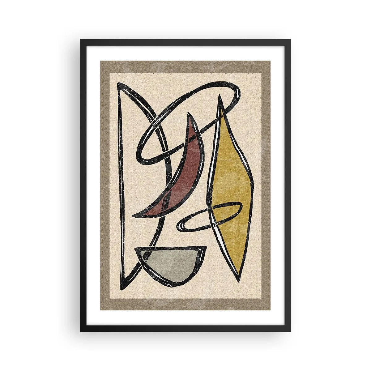 Póster en marco negro - Abstracción geométrica en tonos beige y marrón. - 50x70cm - Verticales y niveles - Decoración de pared moderna para salón y dormitorio ARTTOR