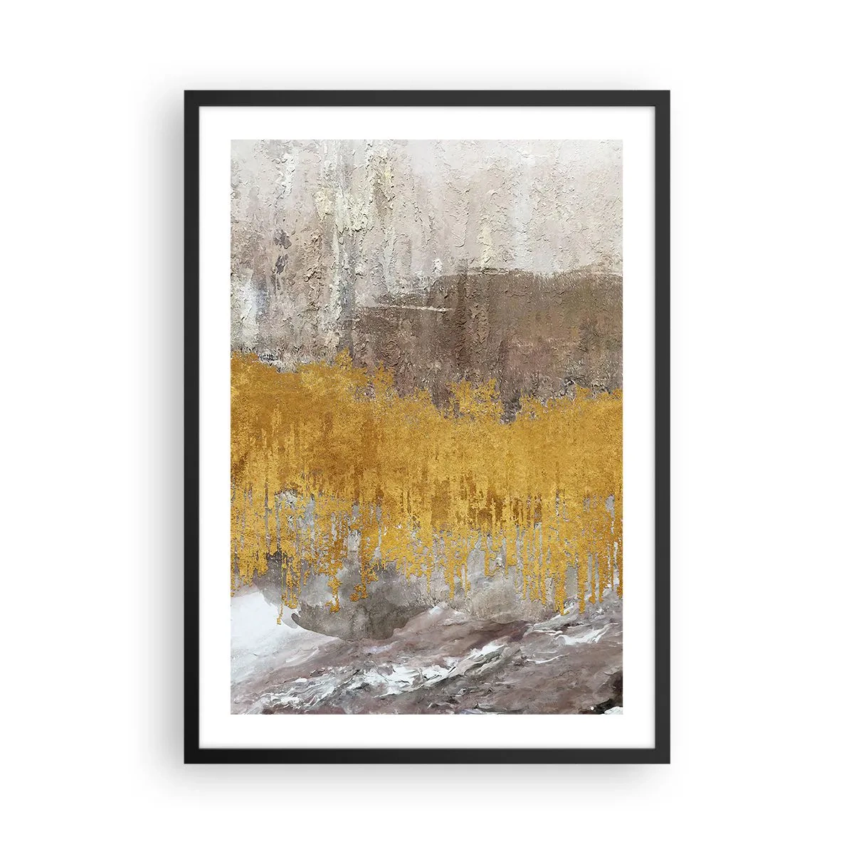 Póster en marco negro - Textura abstracta en dorado y beige con efecto de profundidad. - 50x70cm - Una ráfaga dorada - Decoración de pared moderna para salón y dormitorio ARTTOR