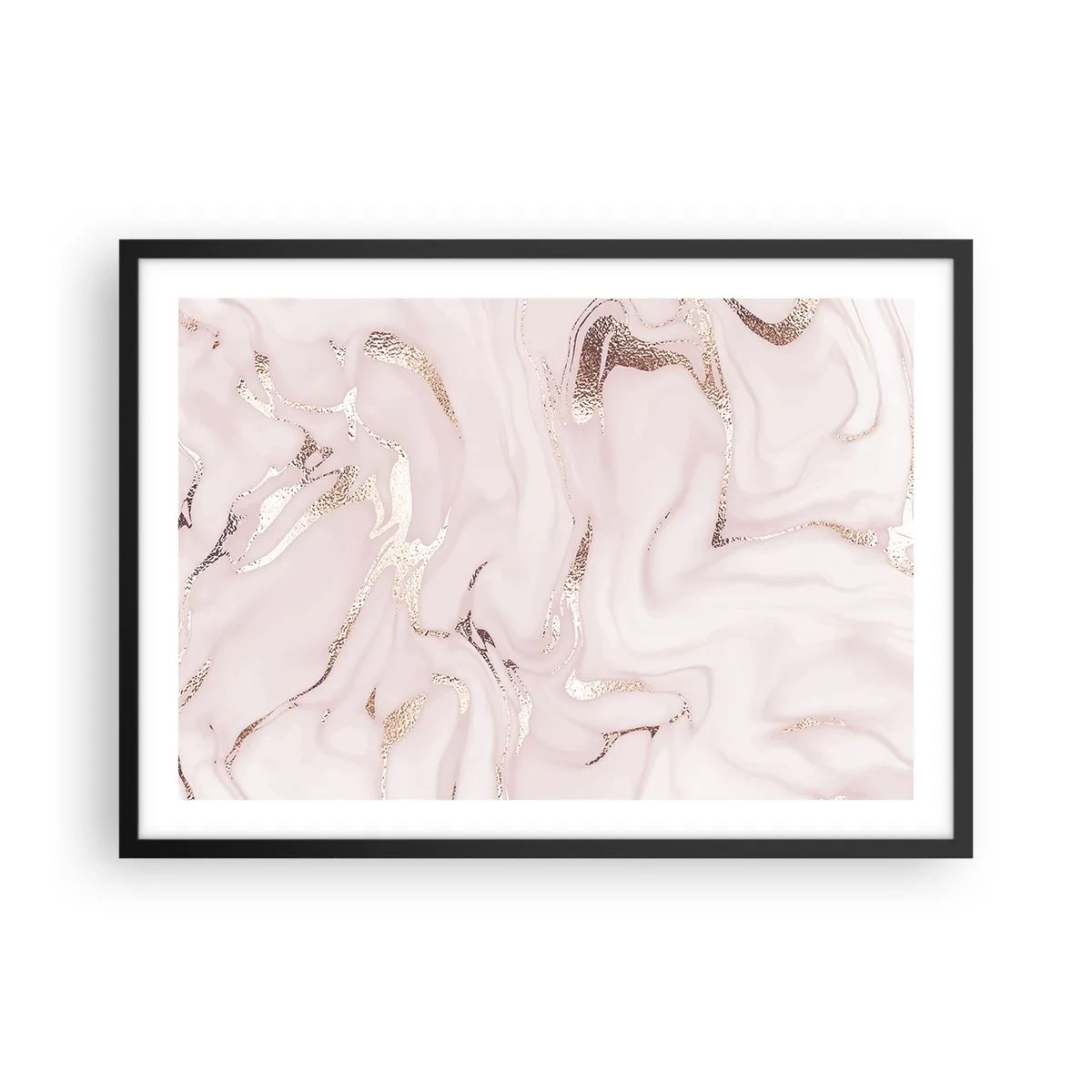 Póster en marco negro - Elegante abstracción en tonos rosa y dorado. - 70x50cm - En rosa - Decoración de pared moderna para salón y dormitorio ARTTOR