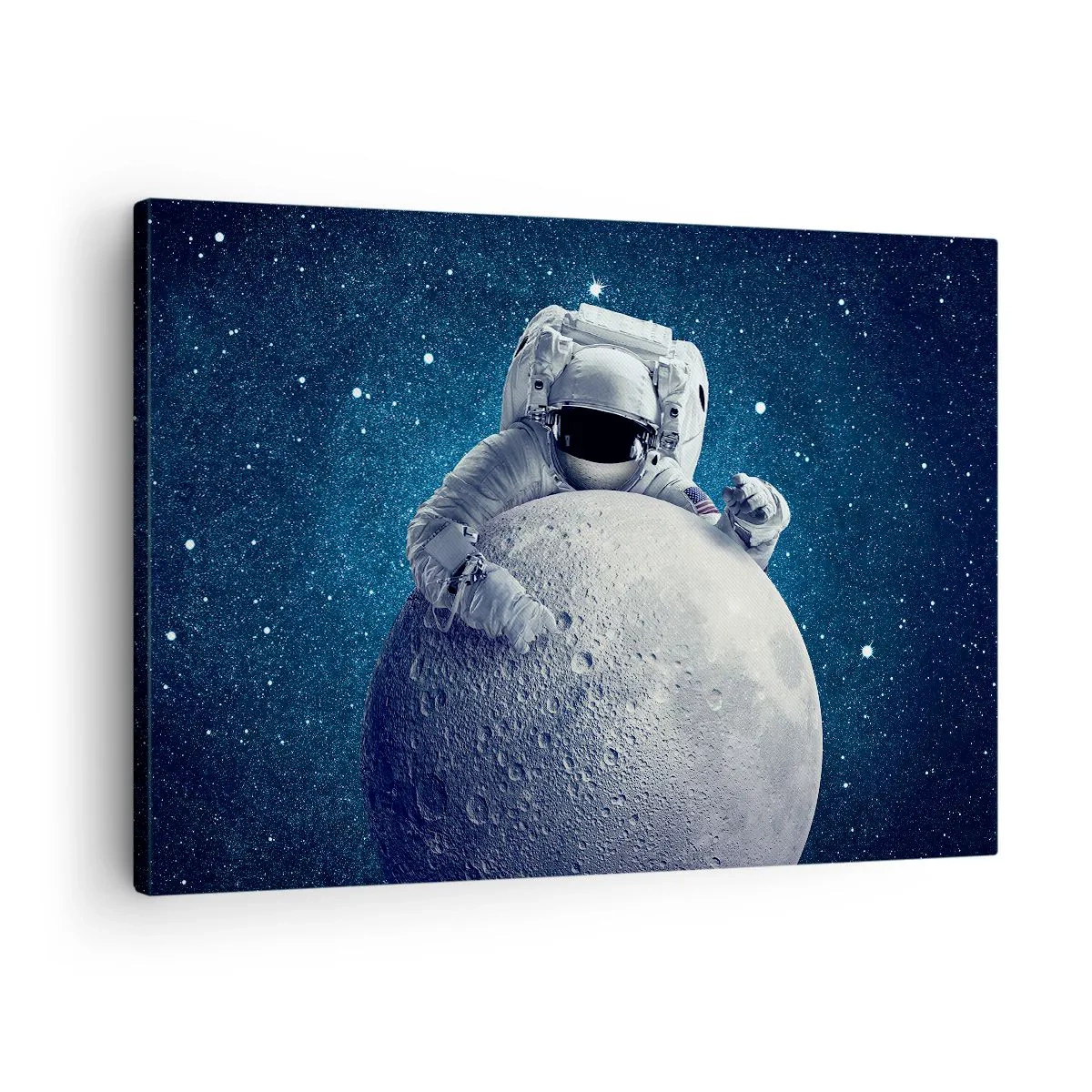 Cuadro sobre lienzo - Impresión de Imagen - Astronauta sosteniendo la luna contra un cielo estrellado - 70x50cm - Bromista espacial - Decoración de pared moderna para salón y dormitorio ARTTOR