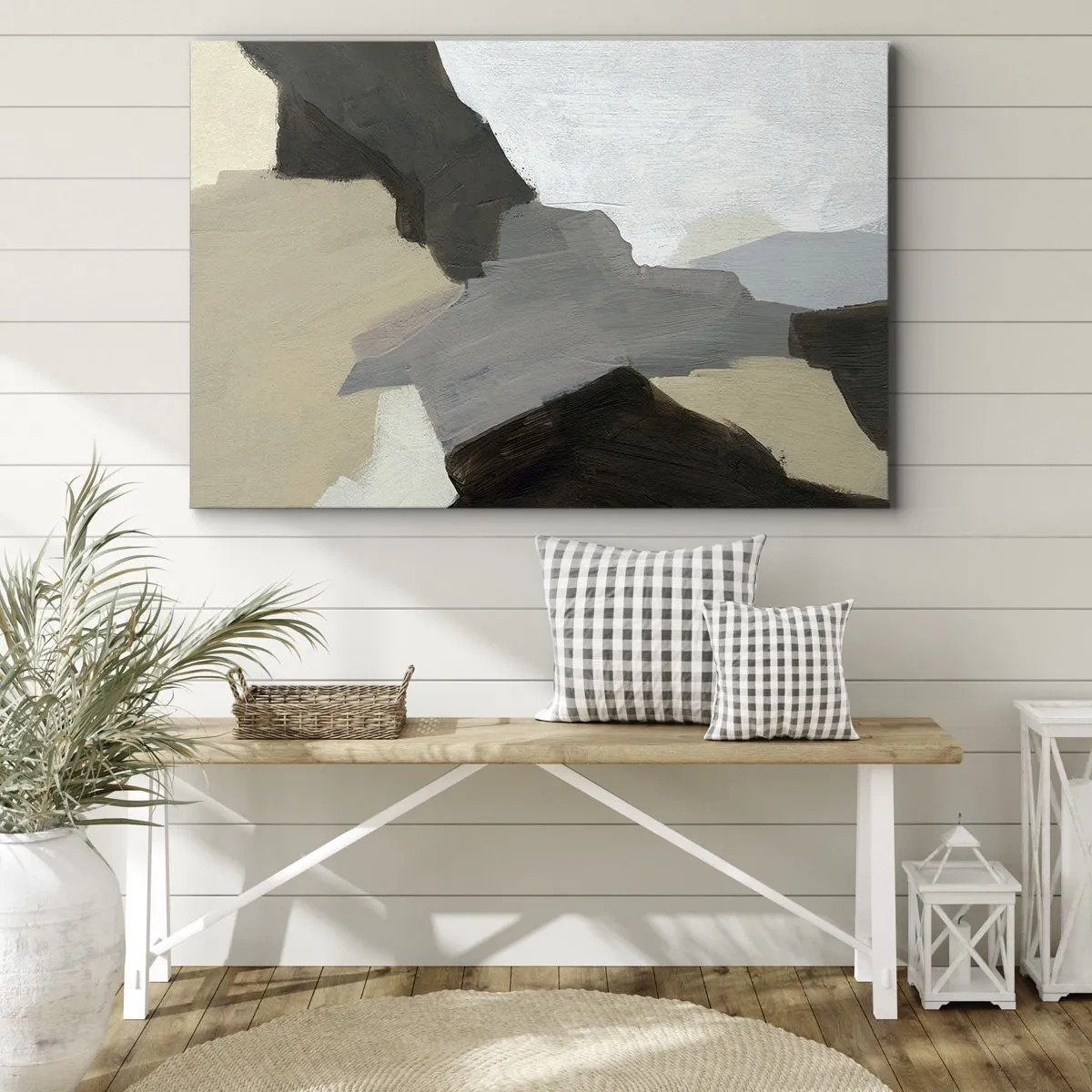 Cuadro sobre lienzo - Impresión de Imagen - Formas abstractas en tonos beige, marrón y gris. - 70x50cm - Abstracción: partes del gris - Decoración de pared moderna para salón y dormitorio ARTTOR