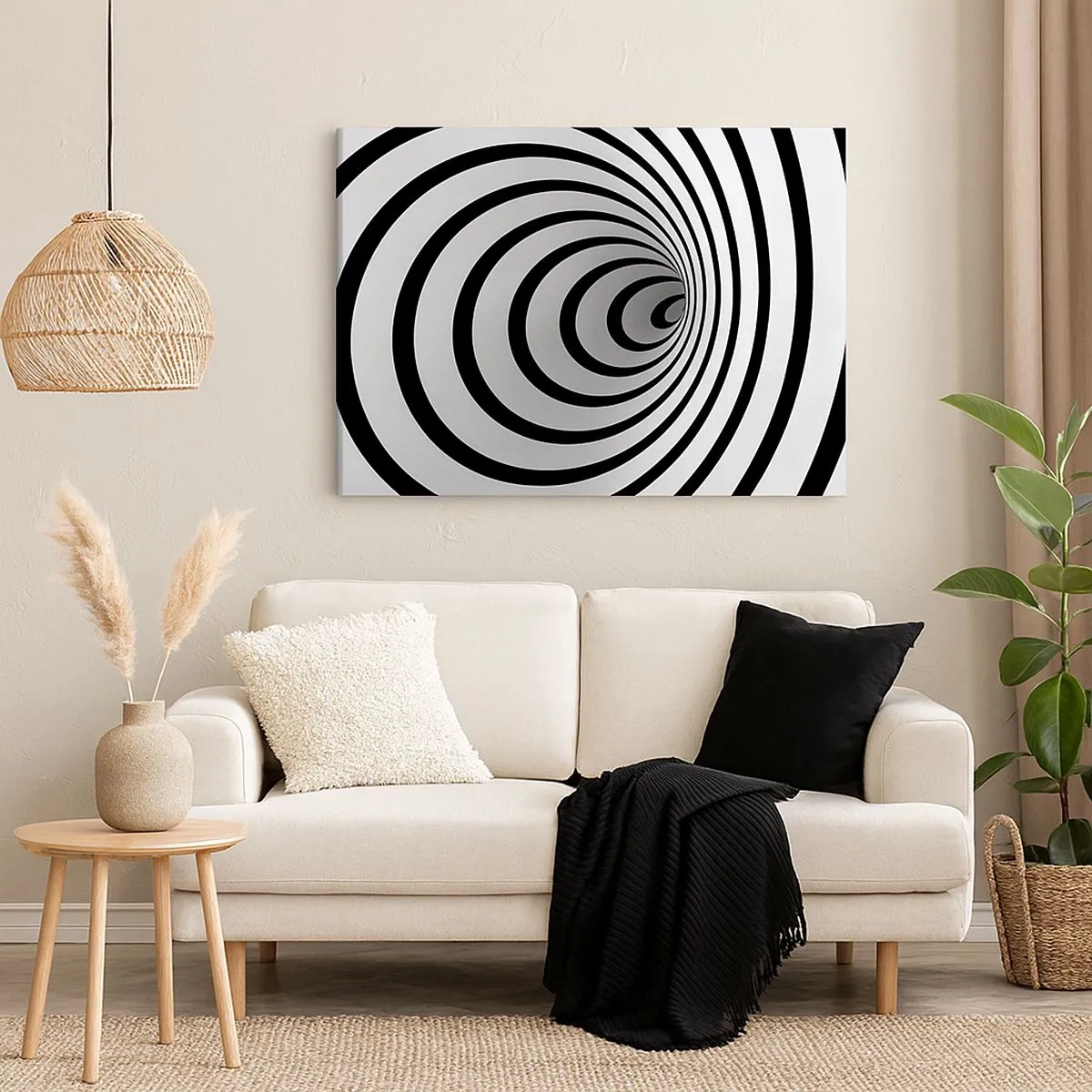 Cuadro sobre lienzo - Impresión de Imagen - Una espiral en blanco y negro que crea un efecto hipnótico. - 70x50cm - ¿Tampoco puedes resistirte? - Decoración de pared moderna para salón y dormitorio ARTTOR