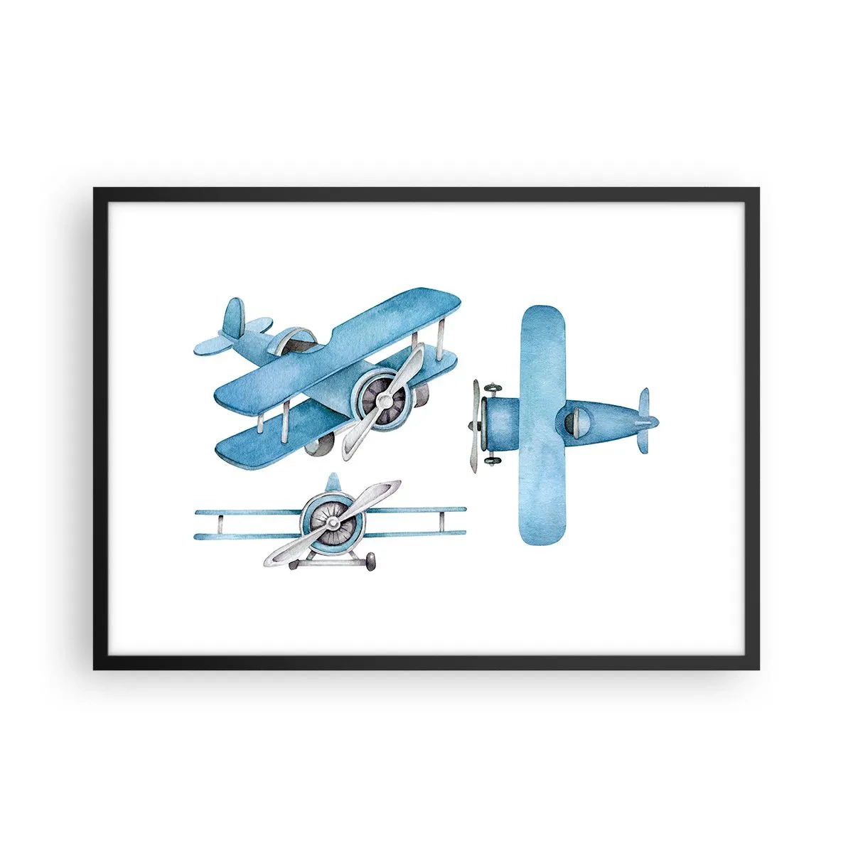 Póster en marco negro - Aviones retro azules - 70x50cm - Un ganador nato - Decoración de pared moderna para salón y dormitorio ARTTOR