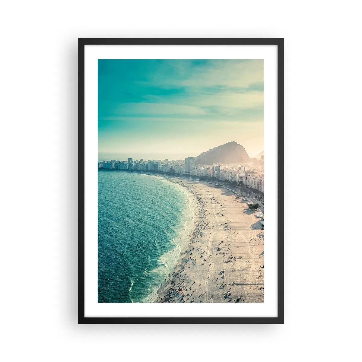 Póster en marco negro - Vista de la playa y la ciudad al atardecer - 50x70cm - Vacaciones perpetuas en Río - Decoración de pared moderna para salón y dormitorio ARTTOR