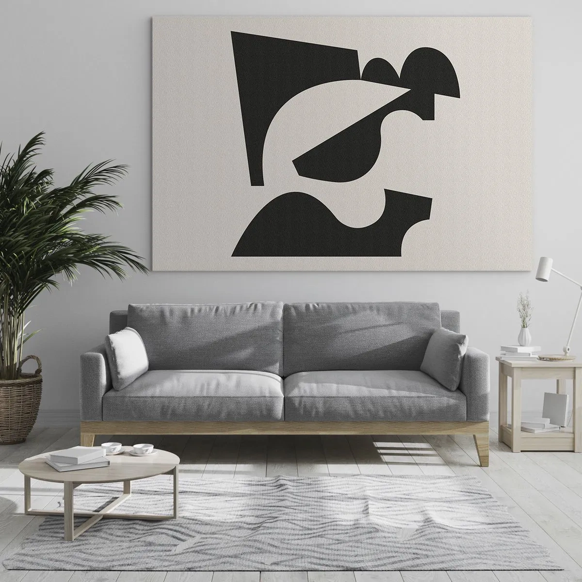 Cuadro sobre vidrio - Impresiones sobre Vidrio - Composición geométrica abstracta en blanco y negro - 70x50cm - Para automontaje - Decoración de pared moderna para salón y dormitorio ARTTOR