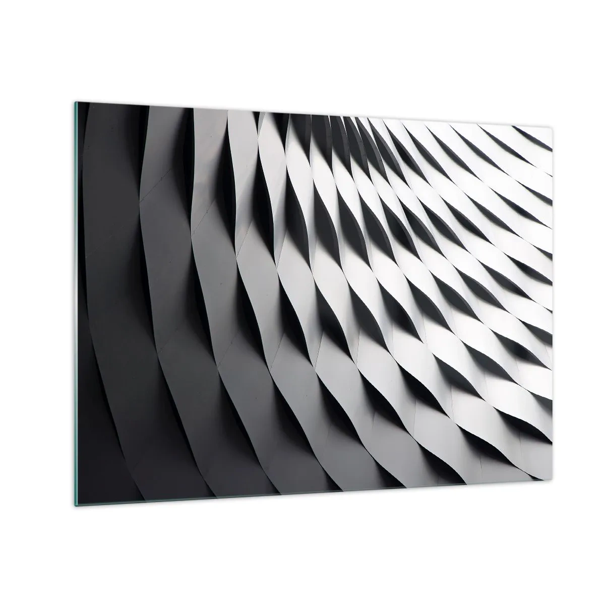 Cuadro sobre vidrio - Impresiones sobre Vidrio - Una estructura abstracta en blanco y negro que se asemeja a formas onduladas. - 70x50cm - En la superficie de las ondas - Decoración de pared moderna para salón y dormitorio ARTTOR