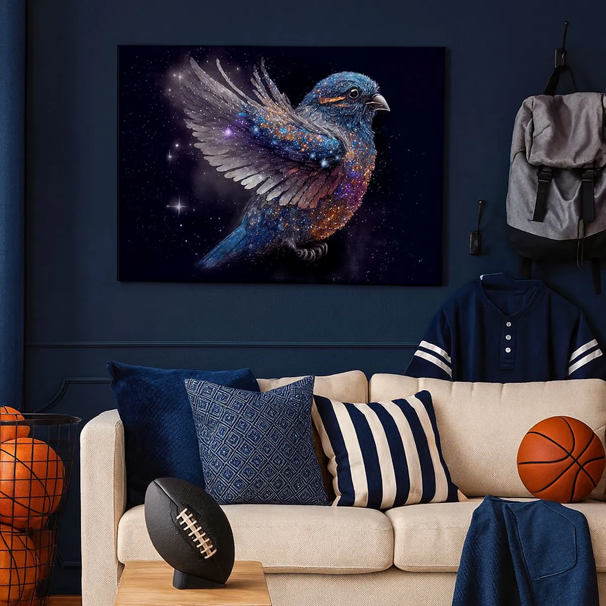 Cuadro sobre lienzo - Impresión de Imagen - Un gorrión de estilo espacial con brillo de diamante. - 70x50cm - Gorrión de diamante - Decoración de pared moderna para salón y dormitorio ARTTOR