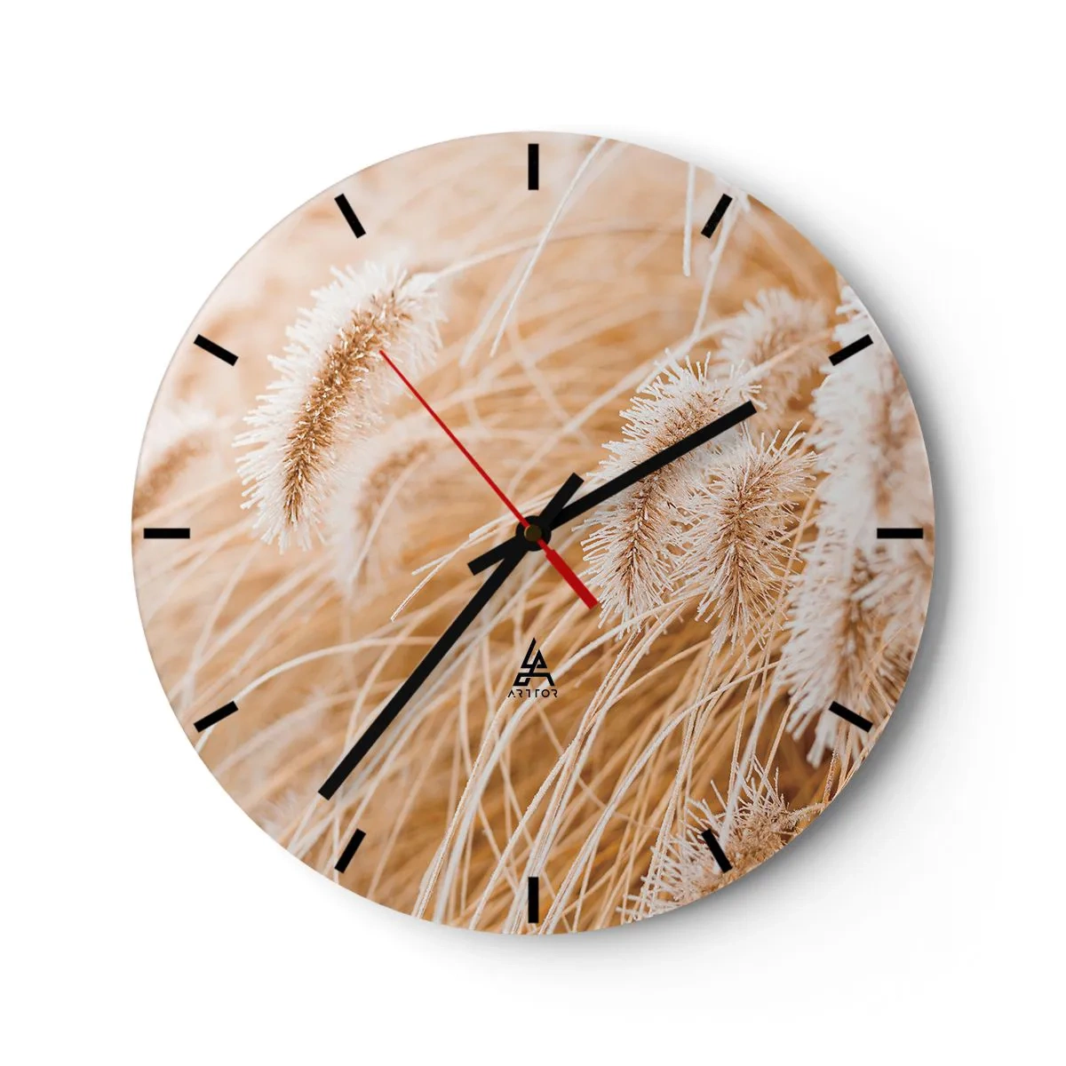 Reloj de pared - Reloj de vidrio - Primer plano de hierba dorada meciéndose con el viento - 30x30cm - El dorado susurro de las hierbas - Decoración de pared moderna para salón, cocina y dormitorio ARTTOR