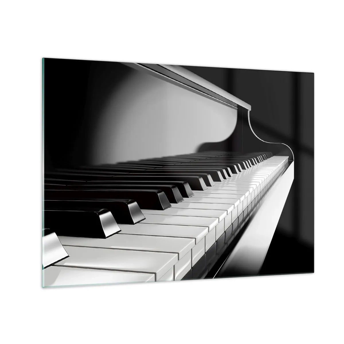 Cuadro sobre vidrio - Impresiones sobre Vidrio - Teclado de piano en blanco y negro en perspectiva - 70x50cm - Armonía musical - Decoración de pared moderna para salón y dormitorio ARTTOR