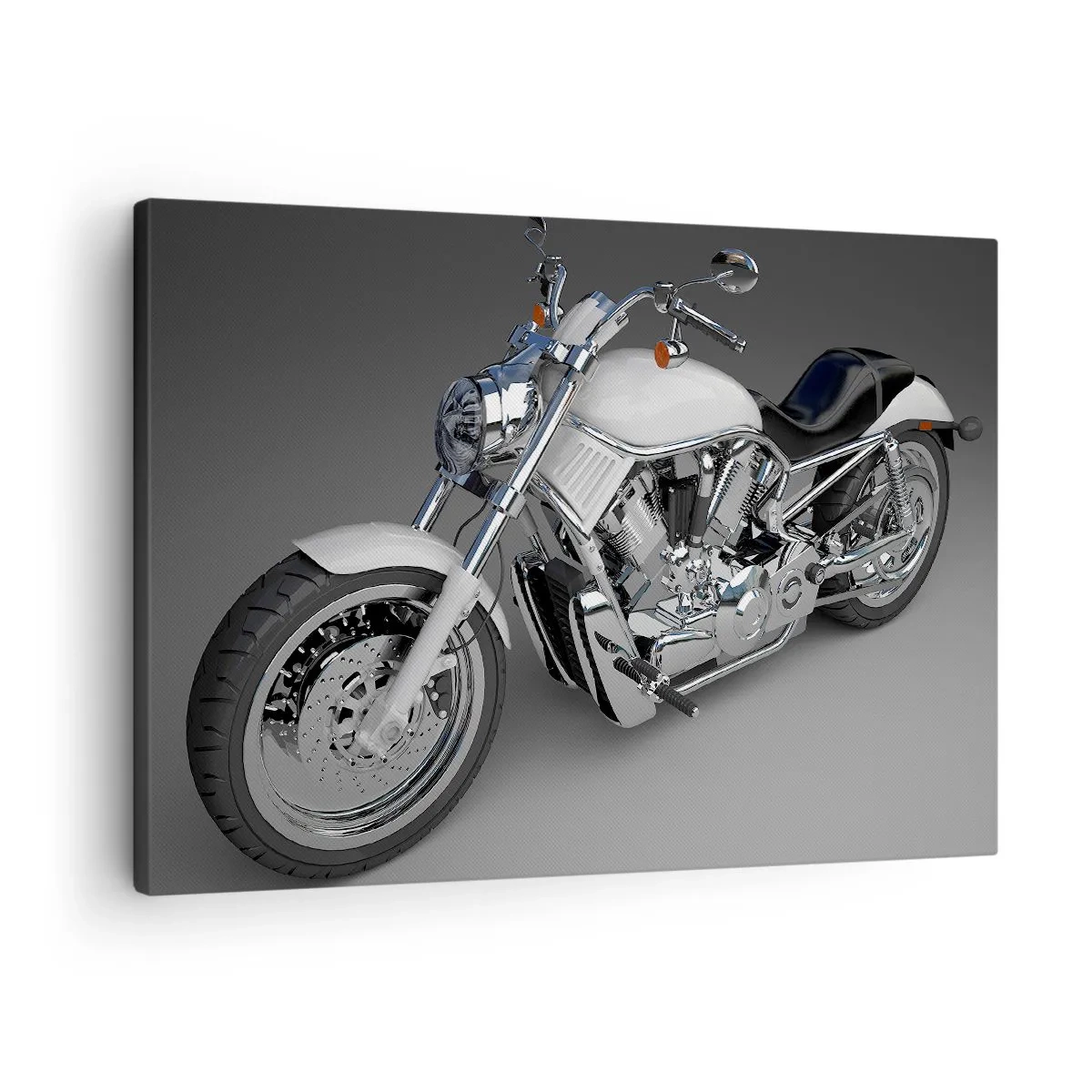 Cuadro sobre lienzo - Impresión de Imagen - Motocicleta cruiser blanca sobre fondo gris - 70x50cm - Solo puedes arrodillarte - Decoración de pared moderna para salón y dormitorio ARTTOR
