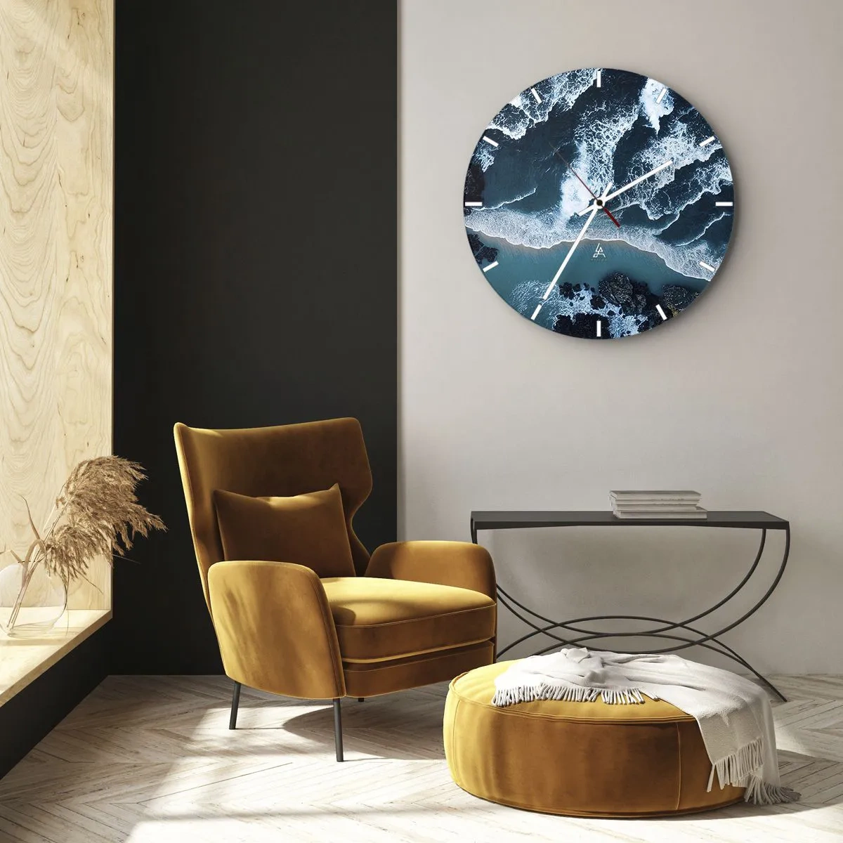 Reloj de pared - Reloj de vidrio - Olas rompiendo en la orilla vistas desde una vista de pájaro - 30x30cm - Rodeadas por las olas - Decoración de pared moderna para salón, cocina y dormitorio ARTTOR