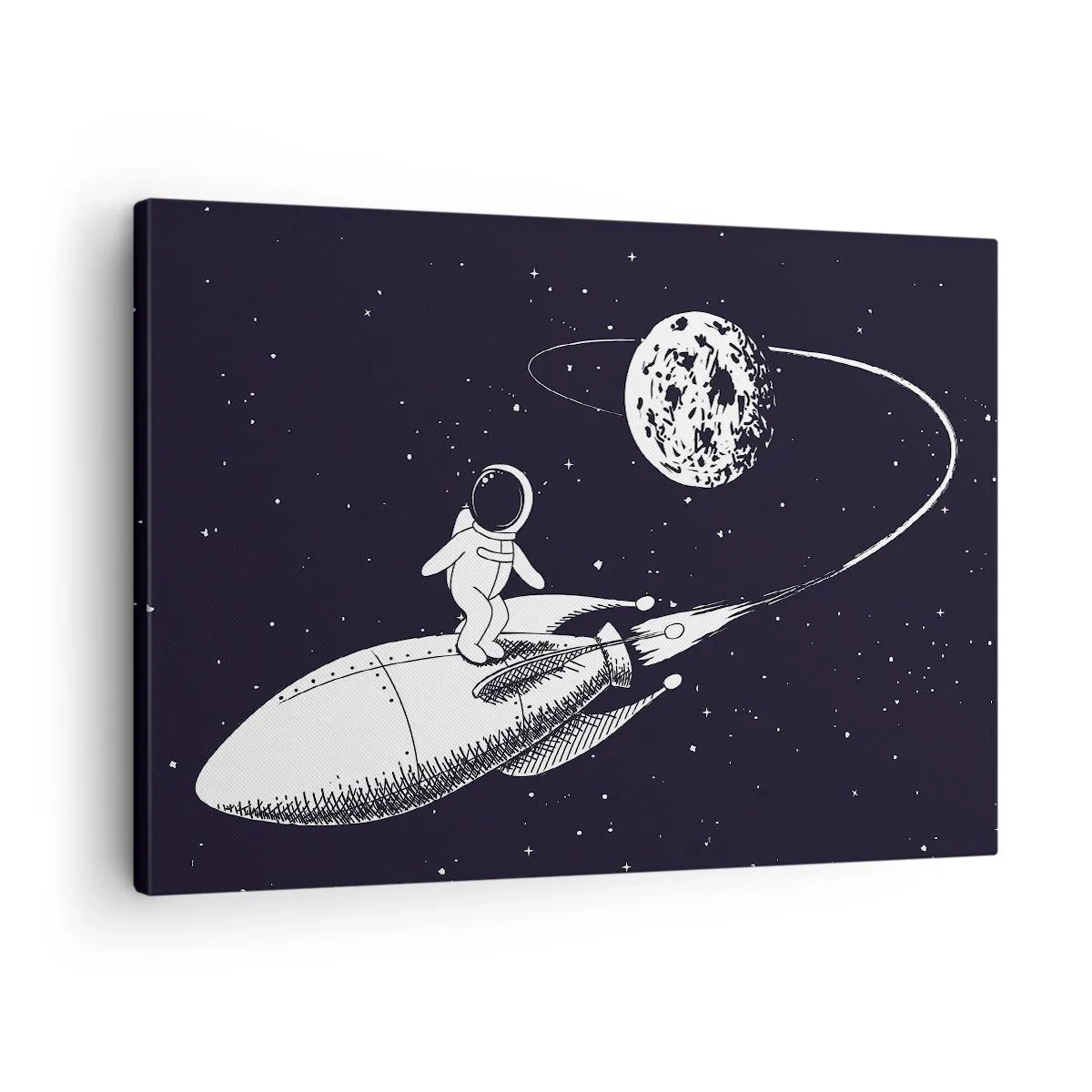 Cuadro sobre lienzo - Impresión de Imagen - Astronauta en un cohete en el espacio - 70x50cm - Surfista espacial - Decoración de pared moderna para salón y dormitorio ARTTOR