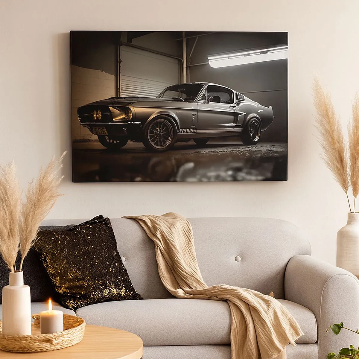 Cuadro sobre lienzo - Impresión de Imagen - Coche clásico en garaje retro - 70x50cm - Un retorno al pasado - Decoración de pared moderna para salón y dormitorio ARTTOR