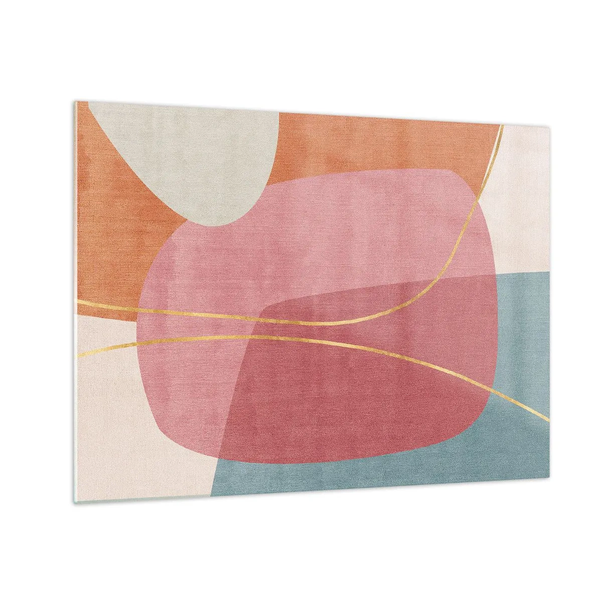 Cuadro sobre vidrio - Impresiones sobre Vidrio - Formas pastel con líneas doradas que se entrecruzan - 70x50cm - Composición en pastel con hilos de oro - Decoración de pared moderna para salón y dormitorio ARTTOR