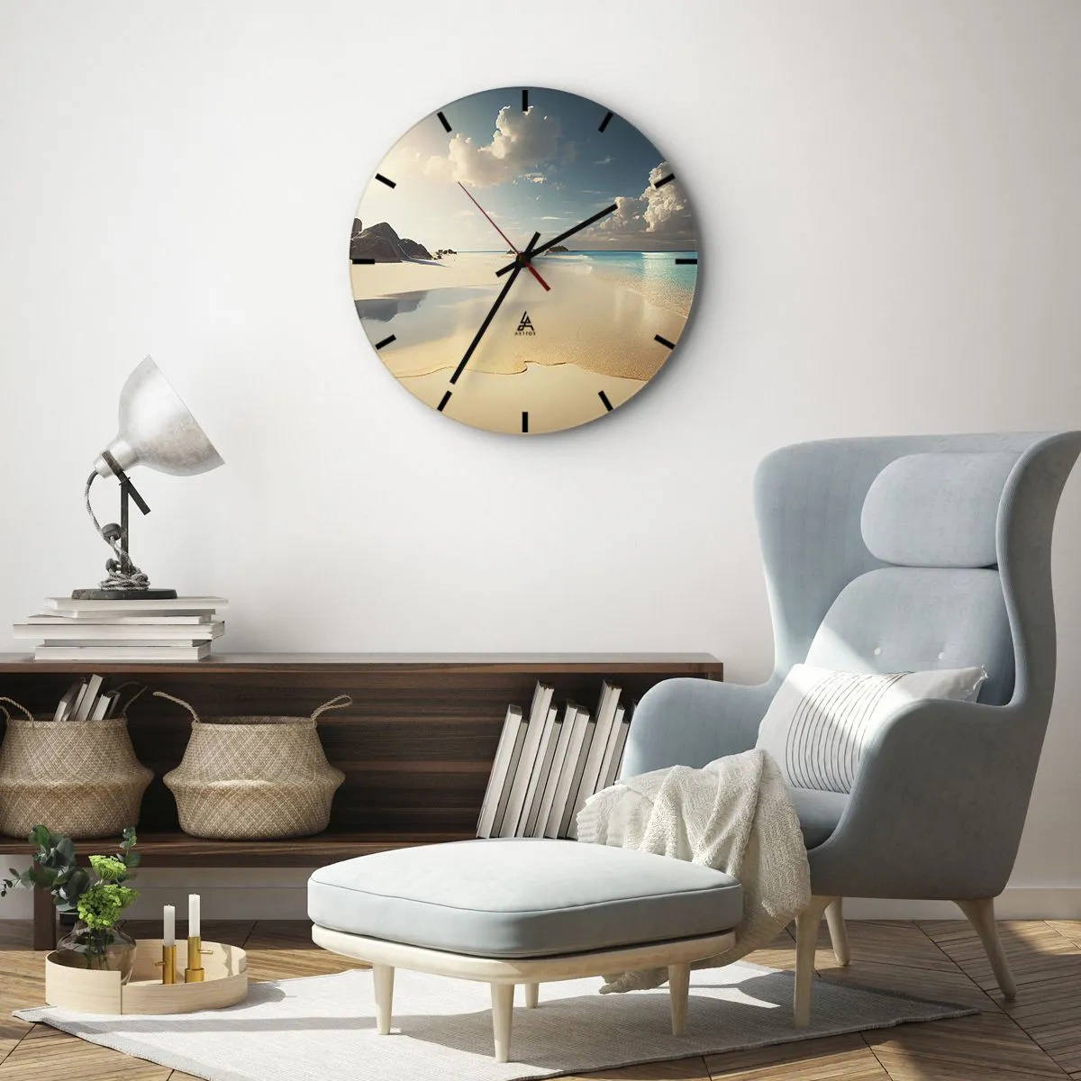 Reloj de pared - Reloj de vidrio - Playa tropical de arena blanca y agua turquesa. - 30x30cm - Un día de ensueño - Decoración de pared moderna para salón, cocina y dormitorio ARTTOR