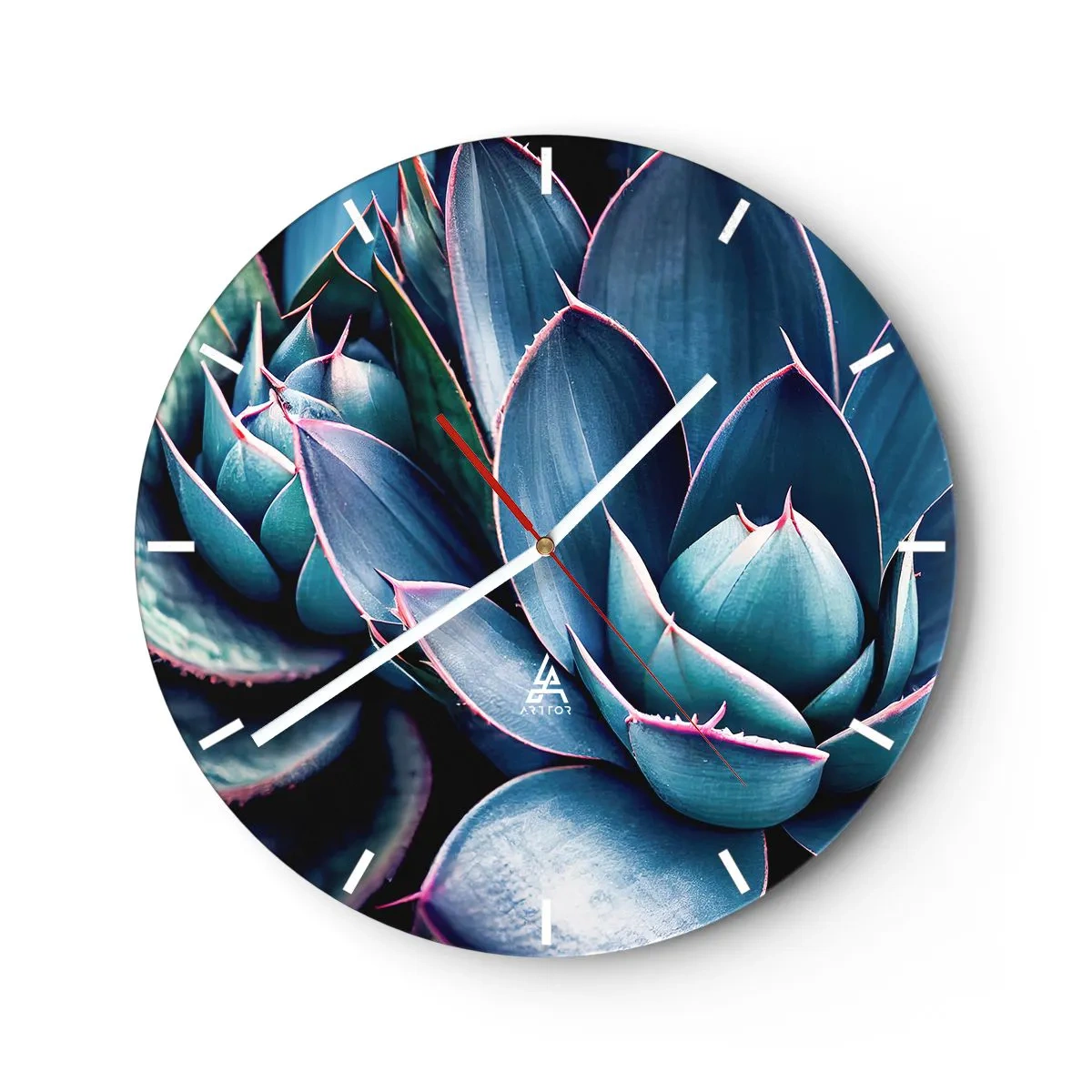 Reloj de pared - Reloj de vidrio - Deliciosas rosetas de suculentas en tonos turquesa y morado. - 30x30cm - Fuerza vital - Decoración de pared moderna para salón, cocina y dormitorio ARTTOR