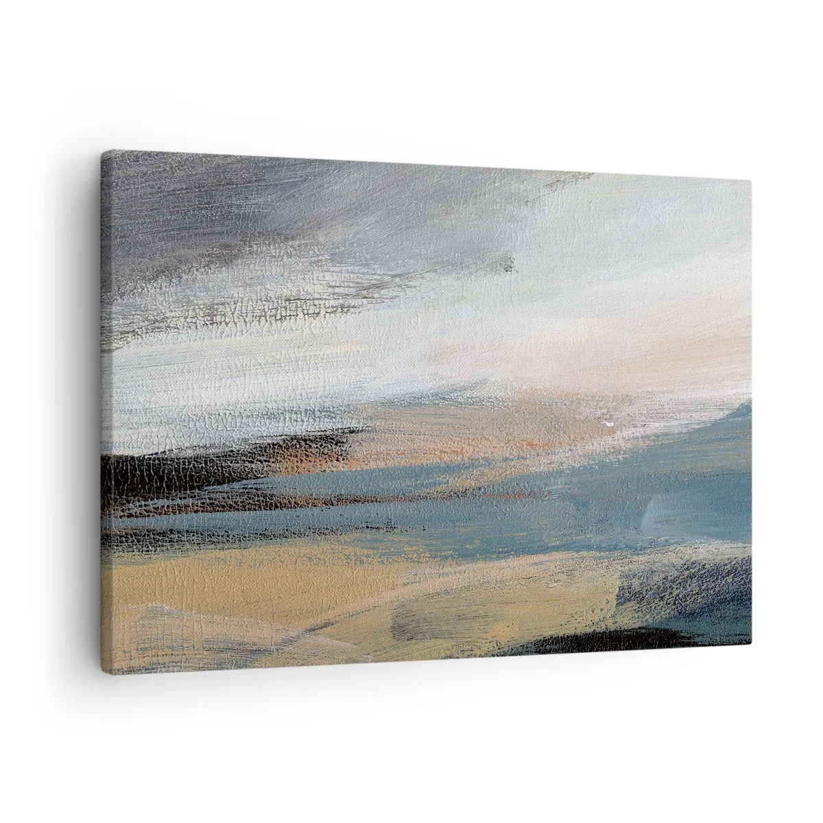 Cuadro sobre lienzo - Impresión de Imagen - Paisaje abstracto en tonos tenues de azul y beige. - 70x50cm - Abstracción: paisaje nórdico - Decoración de pared moderna para salón y dormitorio ARTTOR
