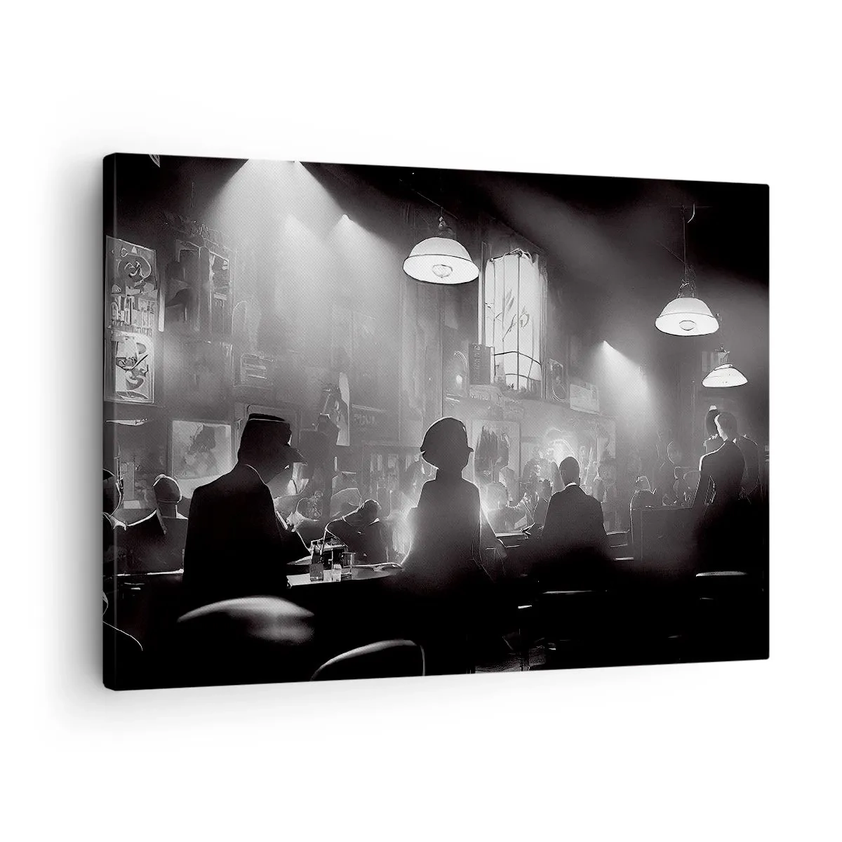 Cuadro sobre lienzo - Impresión de Imagen - Escena de clubes nocturnos de jazz en blanco y negro - 70x50cm - En clave de jazz - Decoración de pared moderna para salón y dormitorio ARTTOR