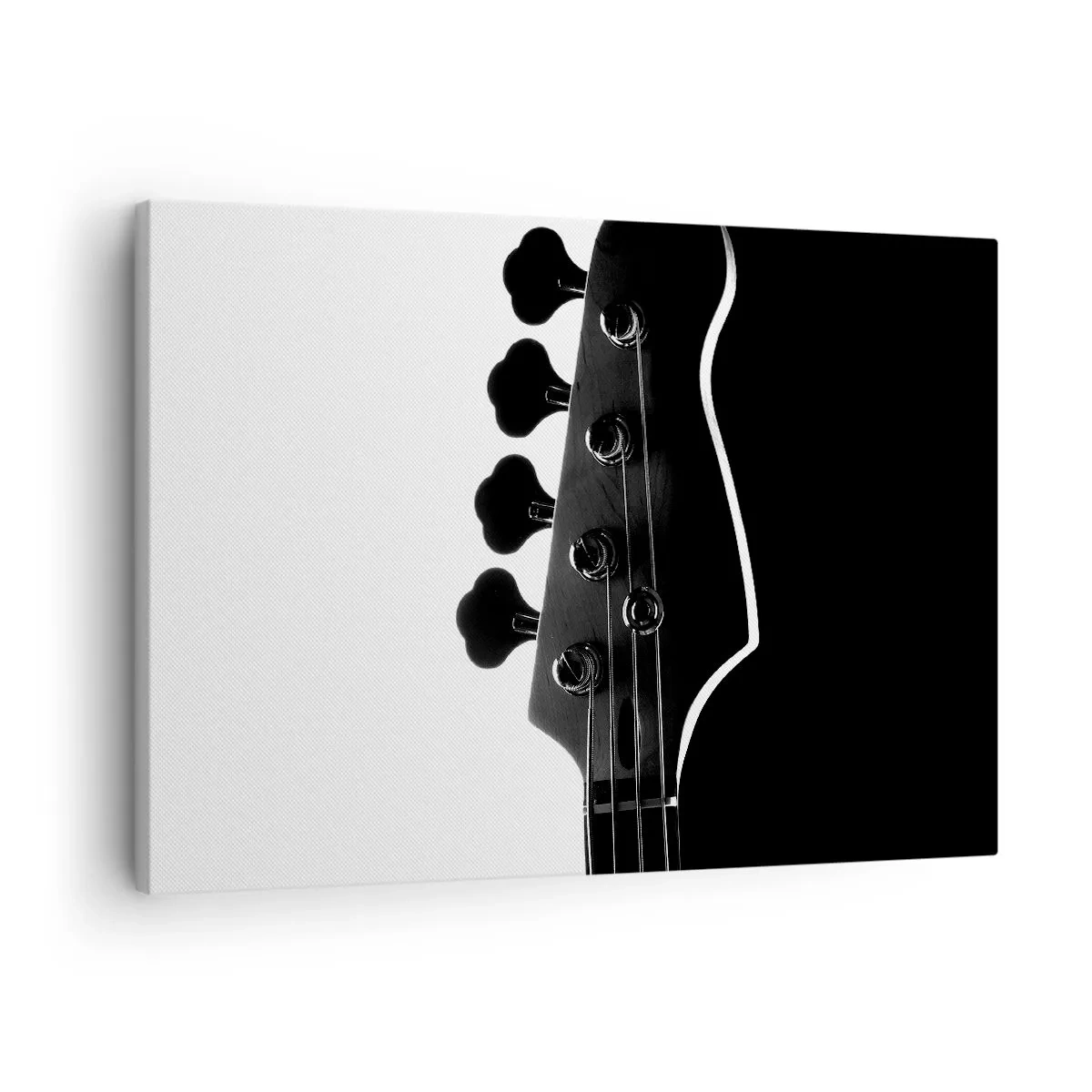 Cuadro sobre lienzo - Impresión de Imagen - Silueta en blanco y negro del clavijero de un bajo - 70x50cm - Silencio musical - Decoración de pared moderna para salón y dormitorio ARTTOR