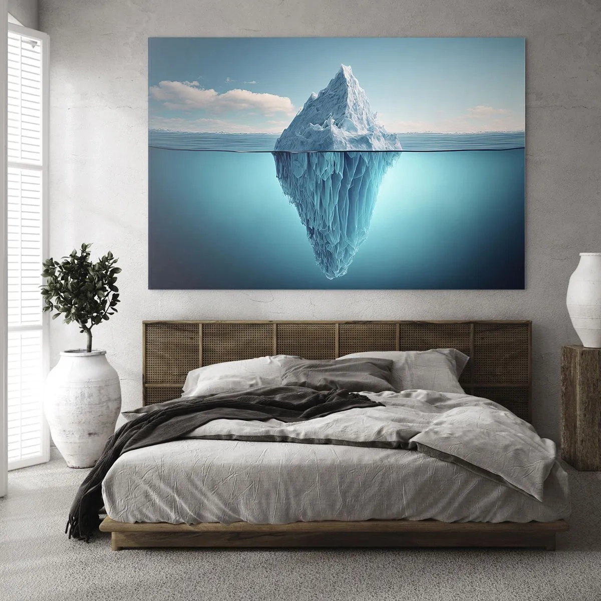 Cuadro sobre vidrio - Impresiones sobre Vidrio - Un iceberg flotando en el océano con parte del mismo visible bajo el agua. - 70x50cm - El trono de hielo - Decoración de pared moderna para salón y dormitorio ARTTOR