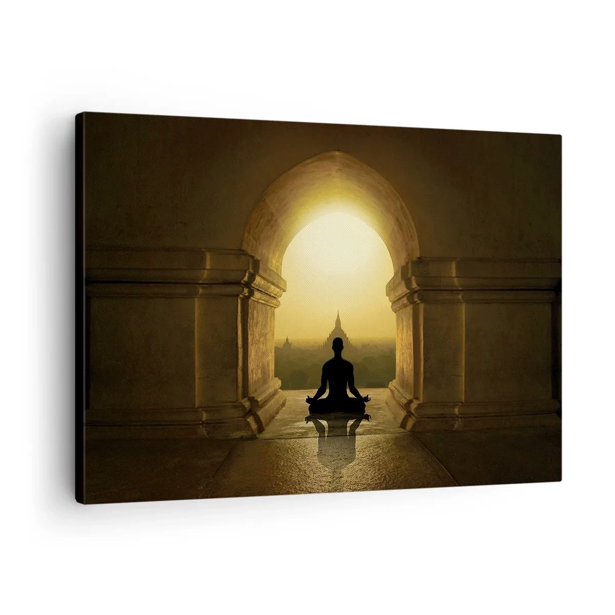 Cuadro sobre lienzo - Impresión de Imagen - Silueta de una persona meditando a la luz del sol poniente. - 70x50cm - Armonía total - Decoración de pared moderna para salón y dormitorio ARTTOR