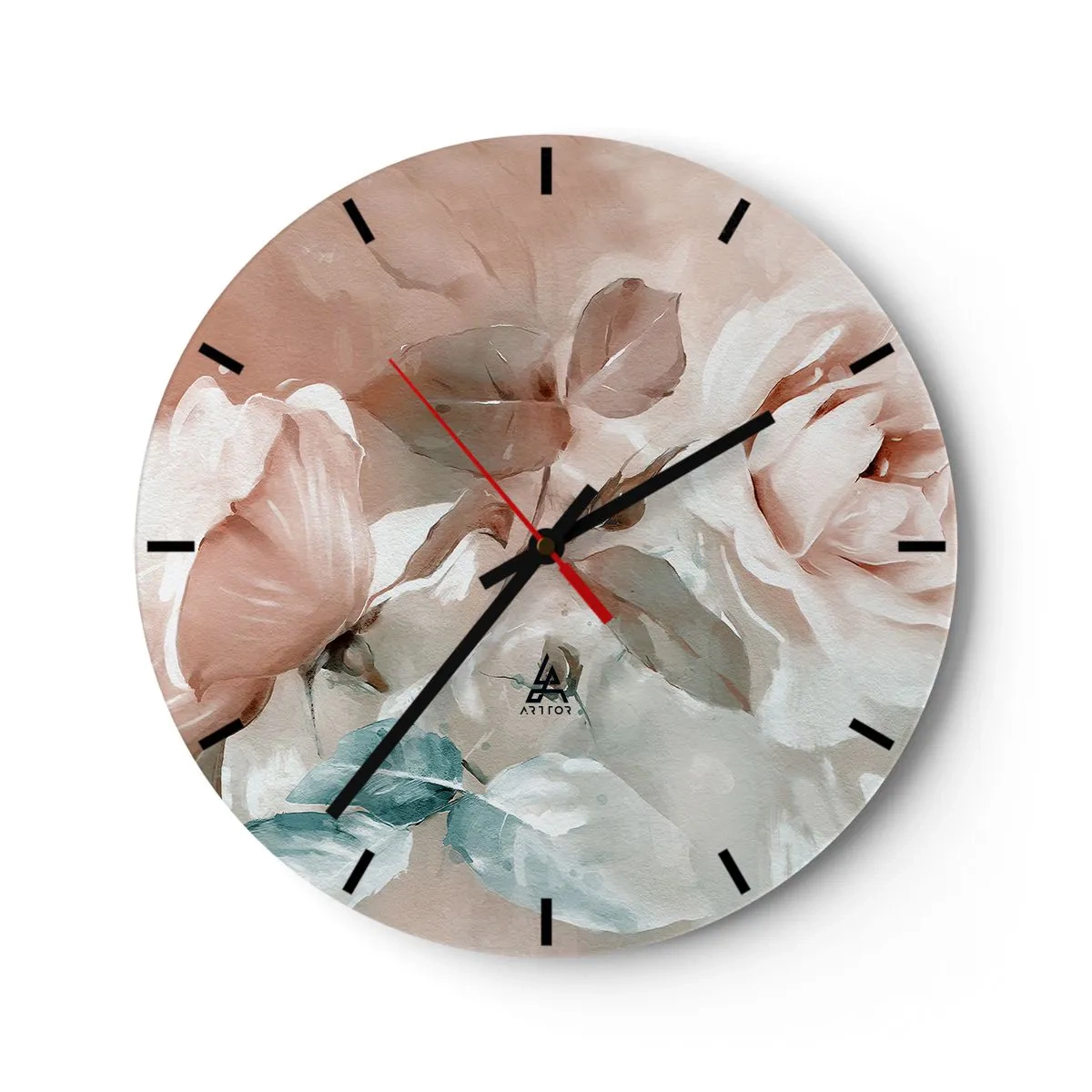 Reloj de pared - Reloj de vidrio - Delicadas flores en tonos pastel sobre un fondo claro. - 30x30cm - El espíritu del romanticismo - Decoración de pared moderna para salón, cocina y dormitorio ARTTOR