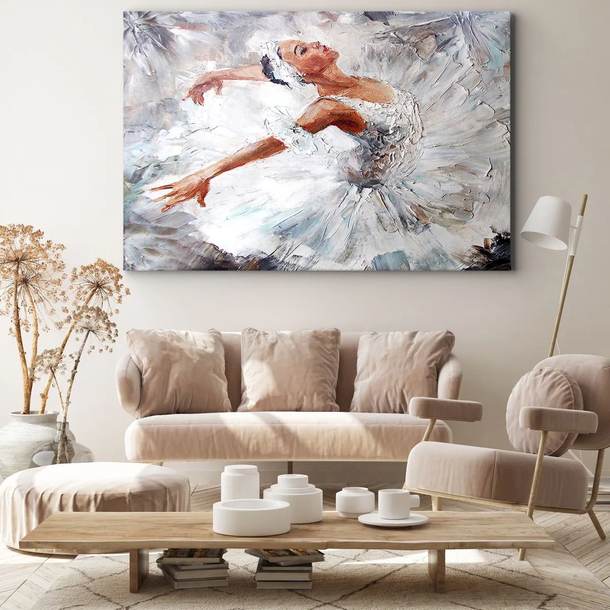 Cuadro sobre lienzo - Impresión de Imagen - Una bailarina con un vestido blanco bailando. - 70x50cm - Suave y ligera - Decoración de pared moderna para salón y dormitorio ARTTOR