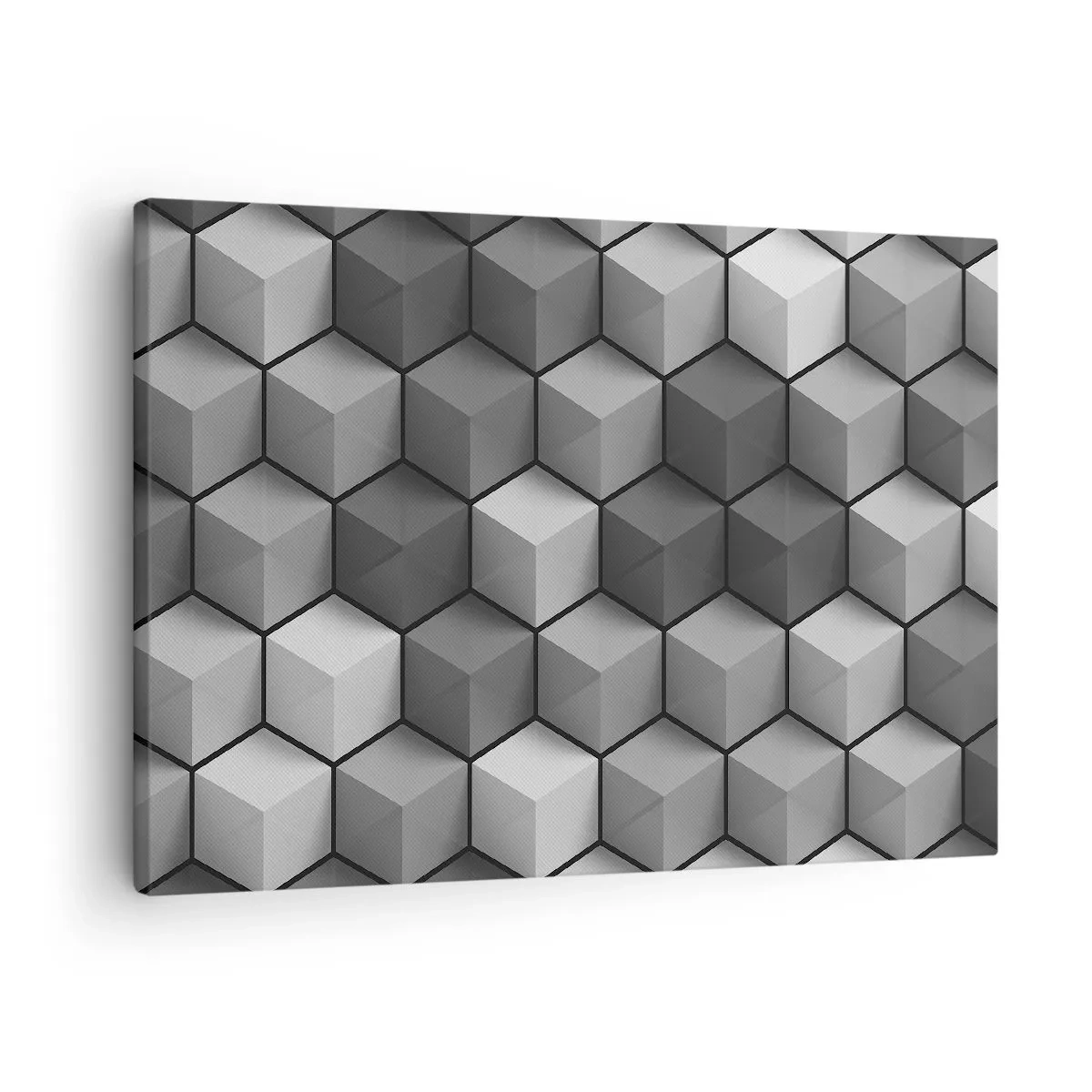 Cuadro sobre lienzo - Impresión de Imagen - Composición geométrica de cubos en tonos grises y negros. - 70x50cm - Rompecabezas cubista - Decoración de pared moderna para salón y dormitorio ARTTOR