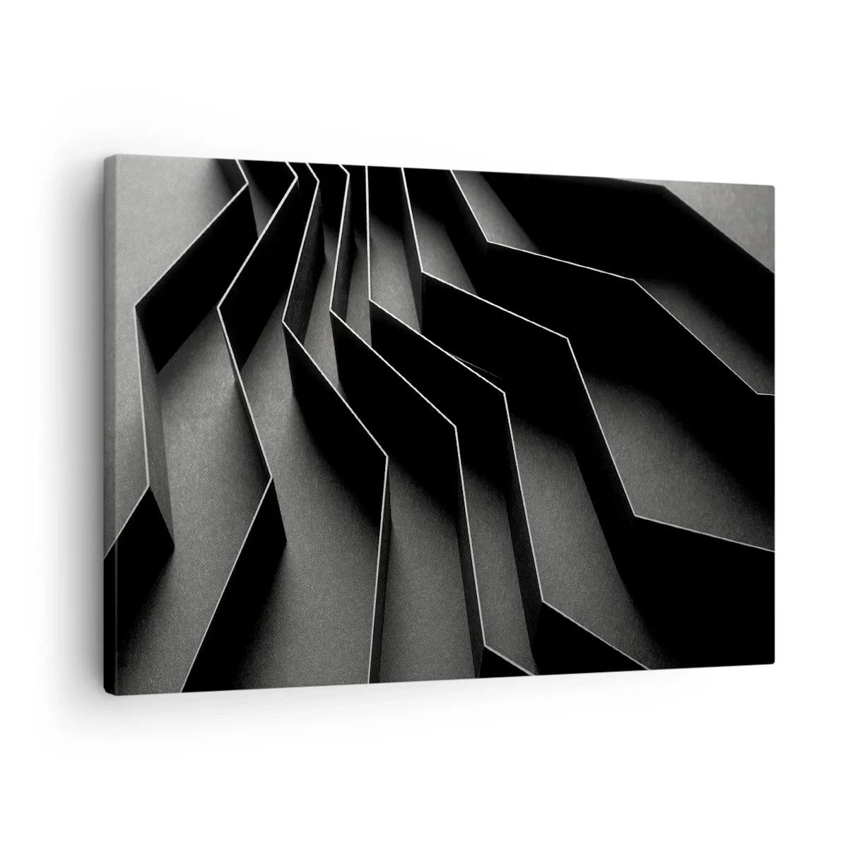 Cuadro sobre lienzo - Impresión de Imagen - Abstracción en blanco y negro con estructuras geométricas. - 70x50cm - Orden espacial - Decoración de pared moderna para salón y dormitorio ARTTOR