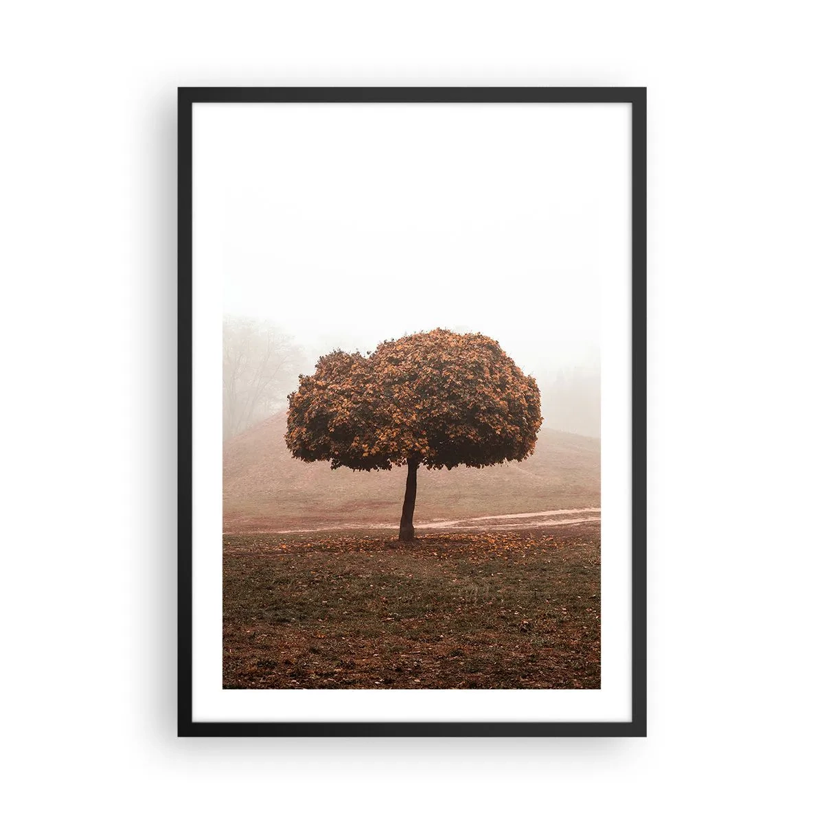 Póster en marco negro - Un árbol solitario en la niebla otoñal. - 50x70cm - Después de un verano ajetreado - Decoración de pared moderna para salón y dormitorio ARTTOR