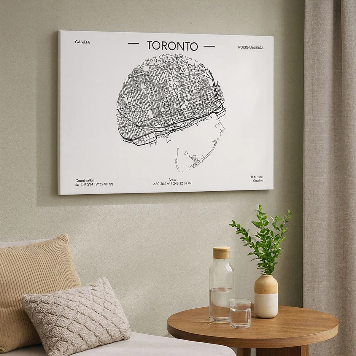 Cuadro sobre lienzo - Impresión de Imagen - Un mapa de Toronto en un estilo minimalista en blanco y negro - 70x50cm - Anatomía de Toronto - Decoración de pared moderna para salón y dormitorio ARTTOR