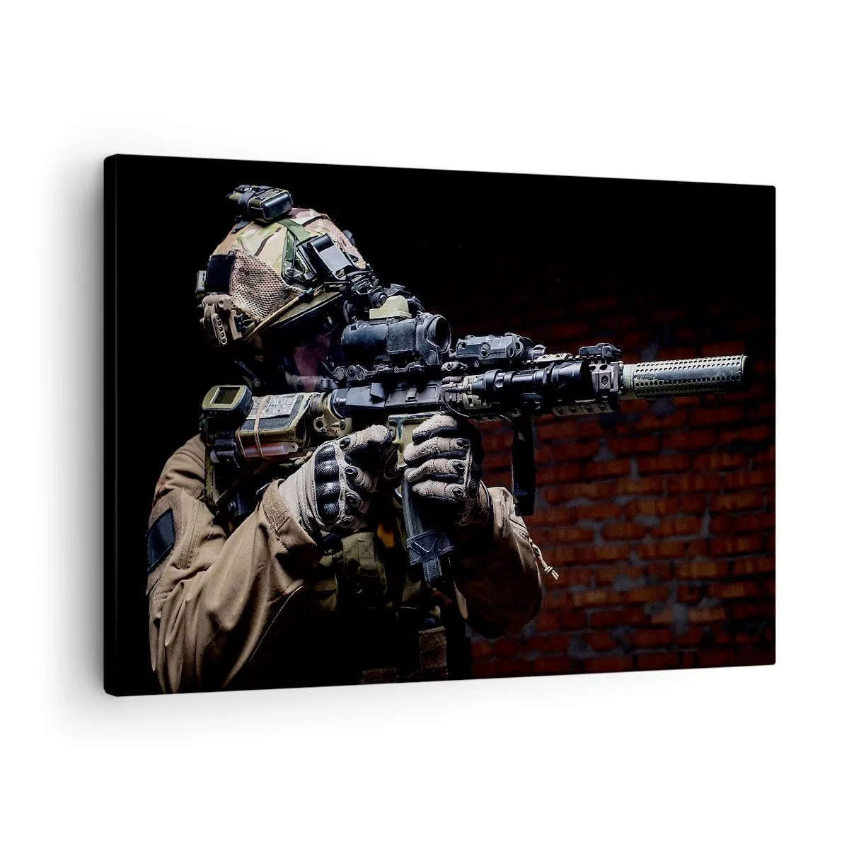 Cuadro sobre lienzo - Impresión de Imagen - Un soldado con equipo completo y un rifle. - 70x50cm - Mortalmente eficaz - Decoración de pared moderna para salón y dormitorio ARTTOR
