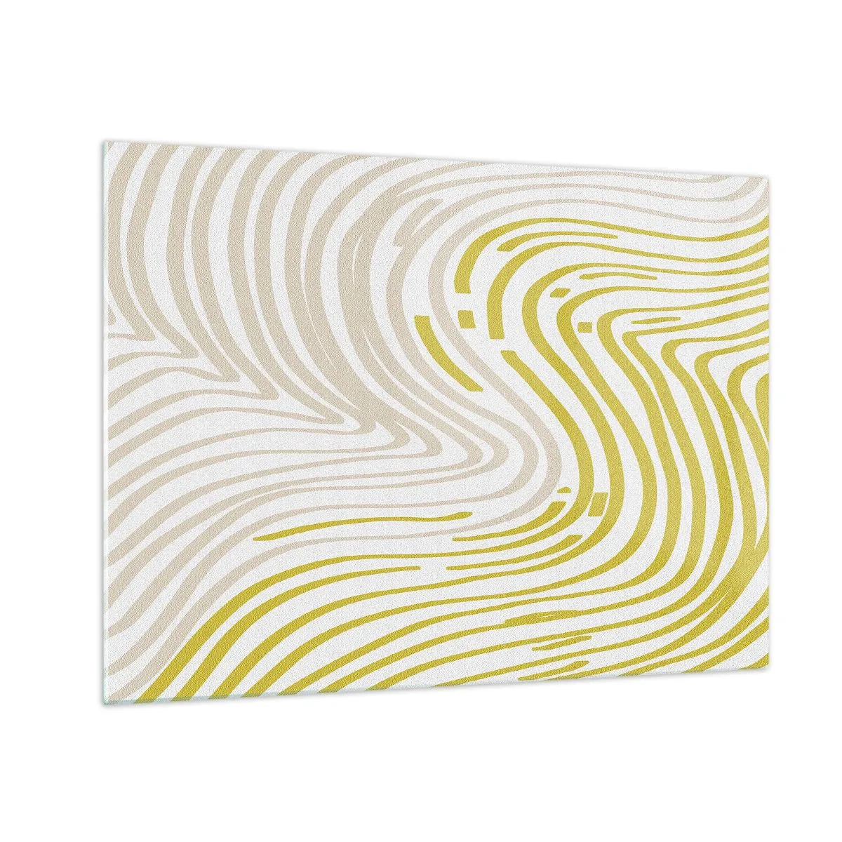 Cuadro sobre vidrio - Impresiones sobre Vidrio - Líneas orgánicas en tonos beige y lima sobre fondo blanco. - 70x50cm - Composición curvada - Decoración de pared moderna para salón y dormitorio ARTTOR