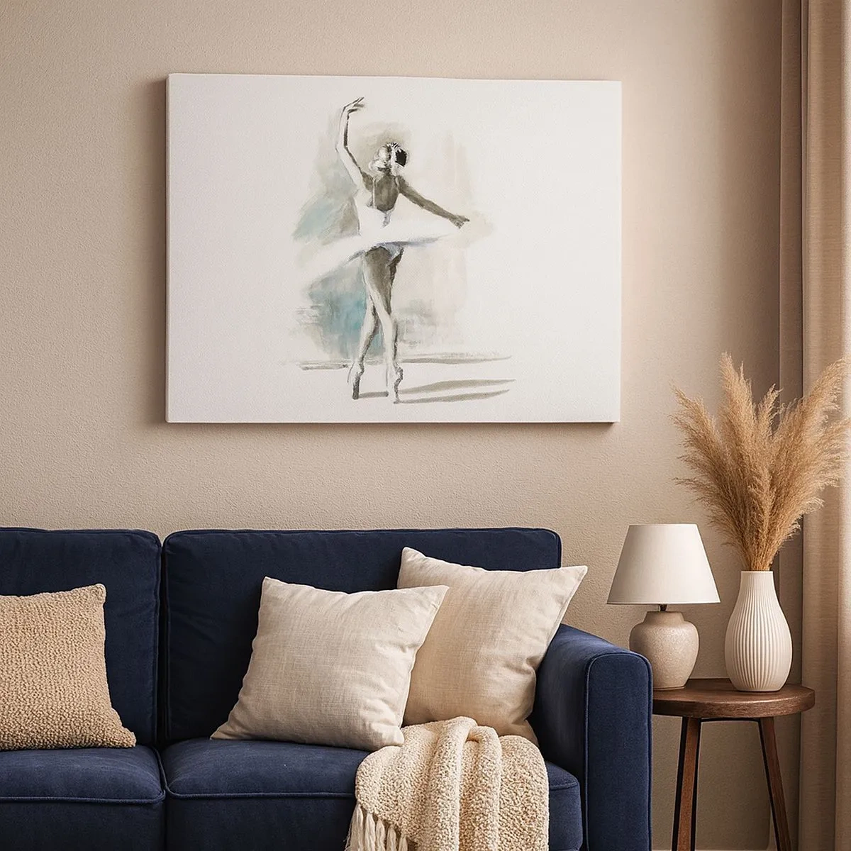 Cuadro sobre lienzo - Impresión de Imagen - Una bailarina de ballet en pose de ballet sobre un fondo de delicados tonos de acuarela. - 70x50cm - Encantada por un cisne - Decoración de pared moderna para salón y dormitorio ARTTOR